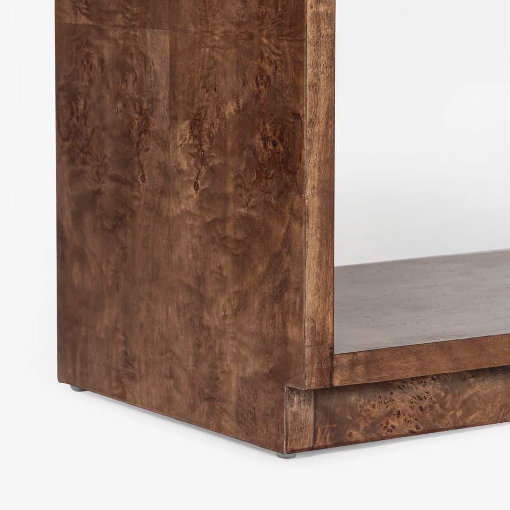 Wesley Dark Brown Burl Wood Console Table - Mid-Century Modern Entryway Sofa Table for Living Room, Hallway & Foyer Decor