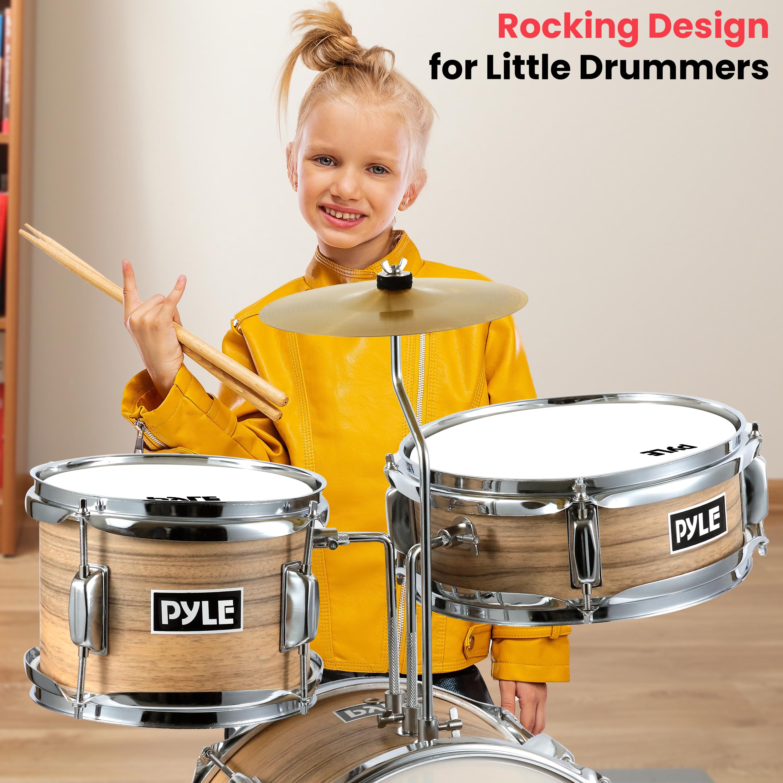 Pyle 3-Piece Kids Drum Set - Junior Beginner Drum Kit with 13