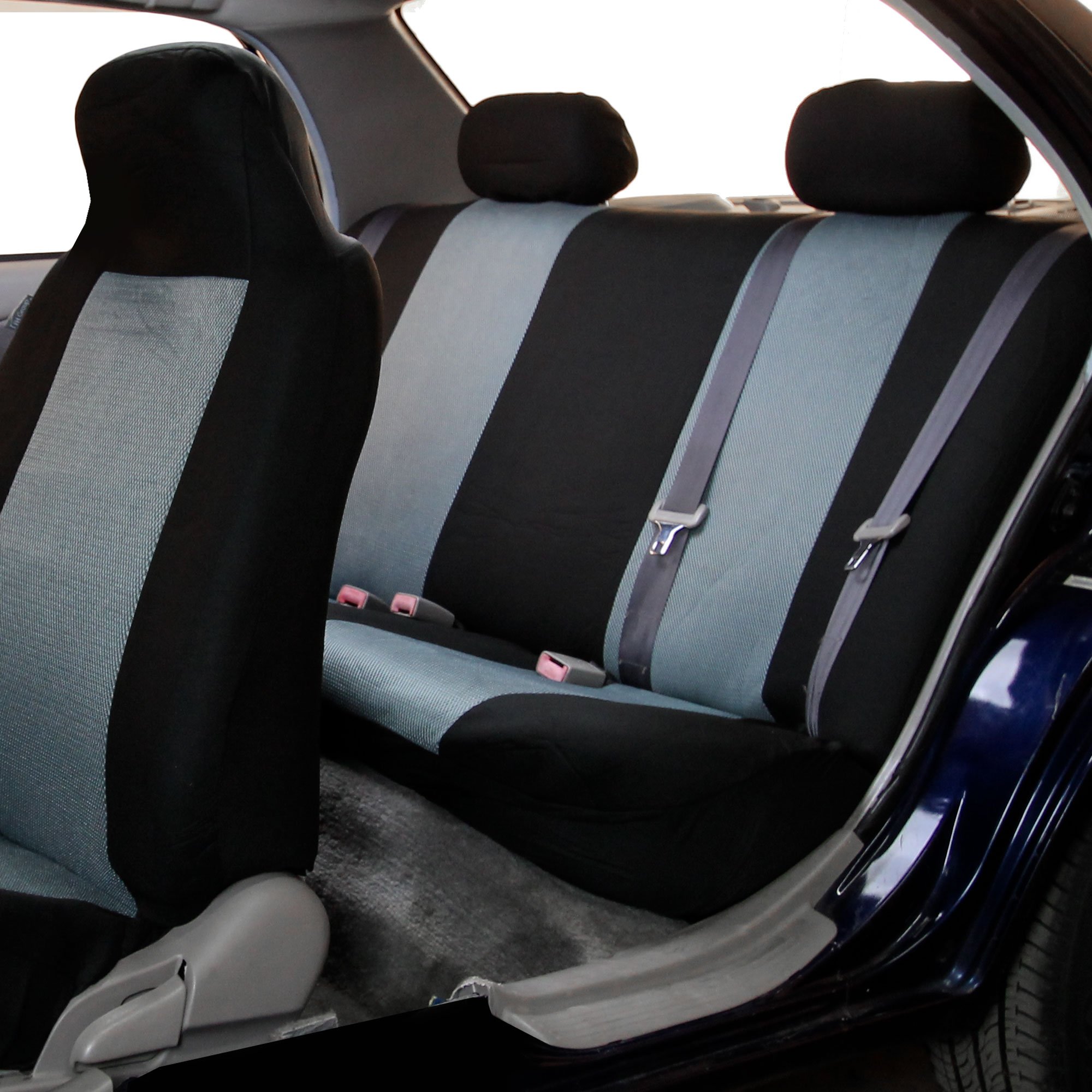 FH Group Universal Gray Cloth Bench Seat Cover - Classic Solid Car Seat Protector for Dogs & Kids | Durable Rear Seat Covers for SUV, Sedan, Van | Perfect for Family Road Trips & Pet Protection