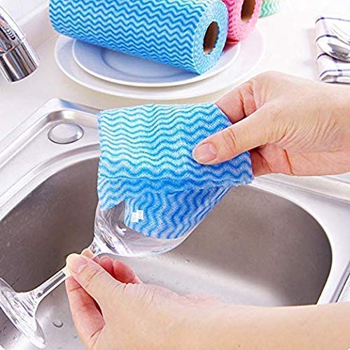 Alokrupswam Bulk Paper Towels Roll - 100% Non-Woven Reusable Cleaning Cloths for Kitchen, Dishes & Household Cleaning | Eco-Friendly Dish Towels & Napkins (Random Colors, 1 Roll) - Perfect for Spills, Counter Wiping & Dish Drying