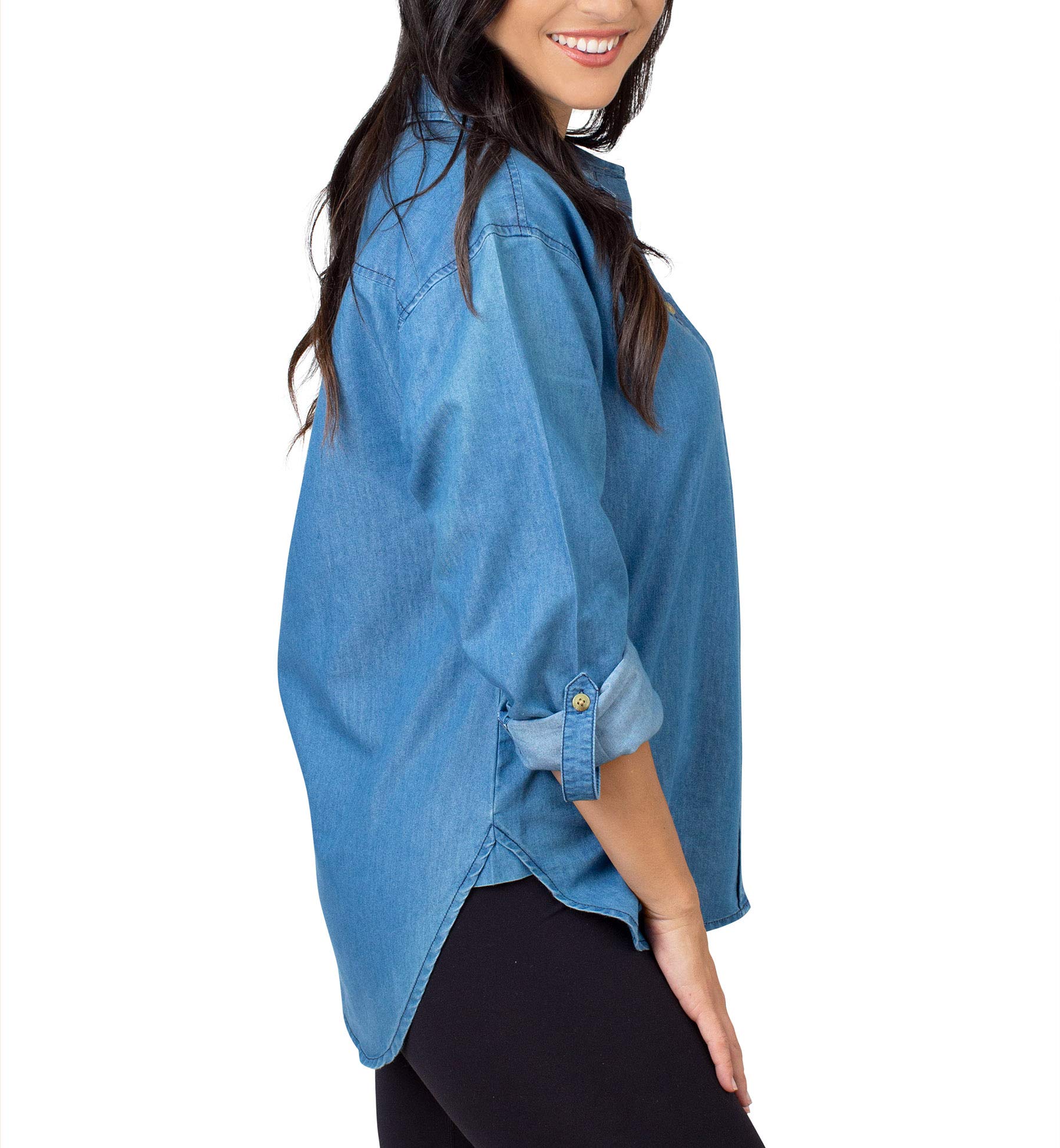UG Apparel Women's Denim Shirt - Classic Long Sleeve Button Down Top for Casual & Office Wear | Perfect for Layering, Date Nights & Weekend Outfits