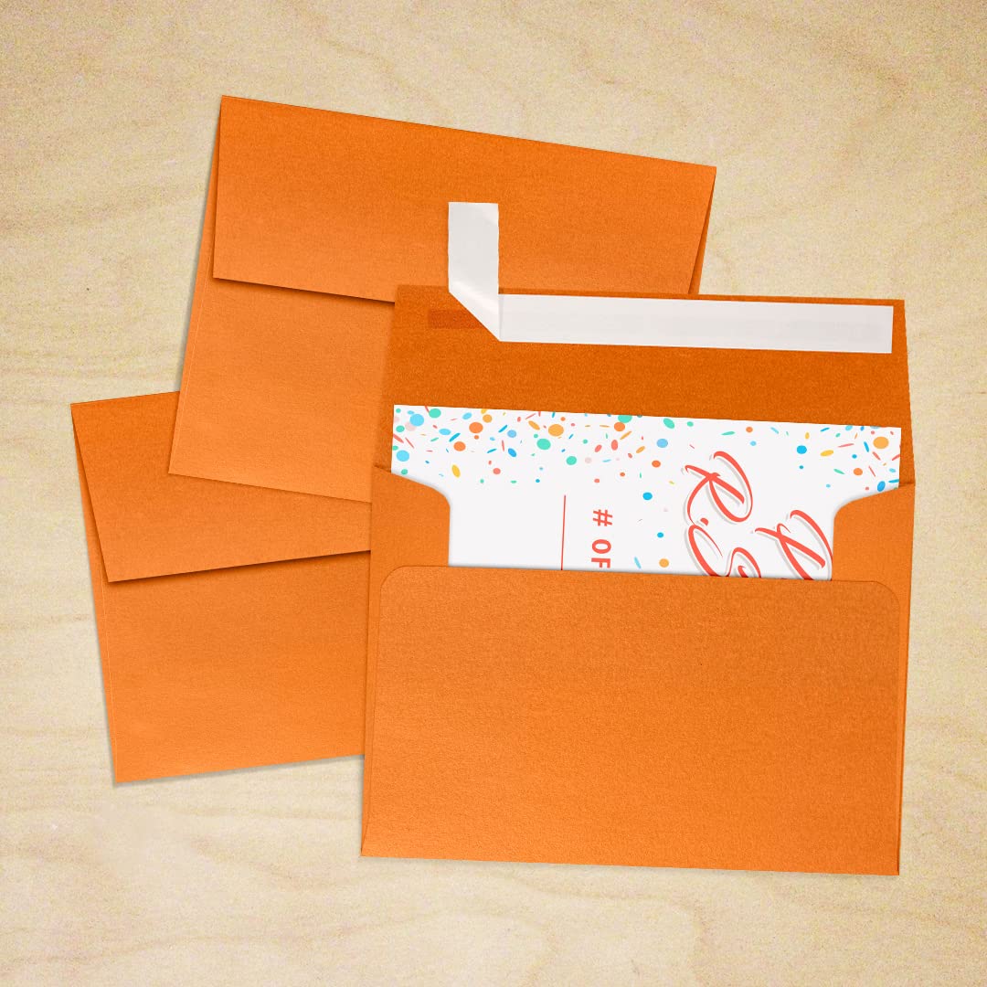 Premium A2 Invitation Envelopes 4 3/8 x 5 3/4 Inches - 500 Pack Flame Orange Metallic Finish for Wedding Invitations, Greeting Cards & Business Correspondence