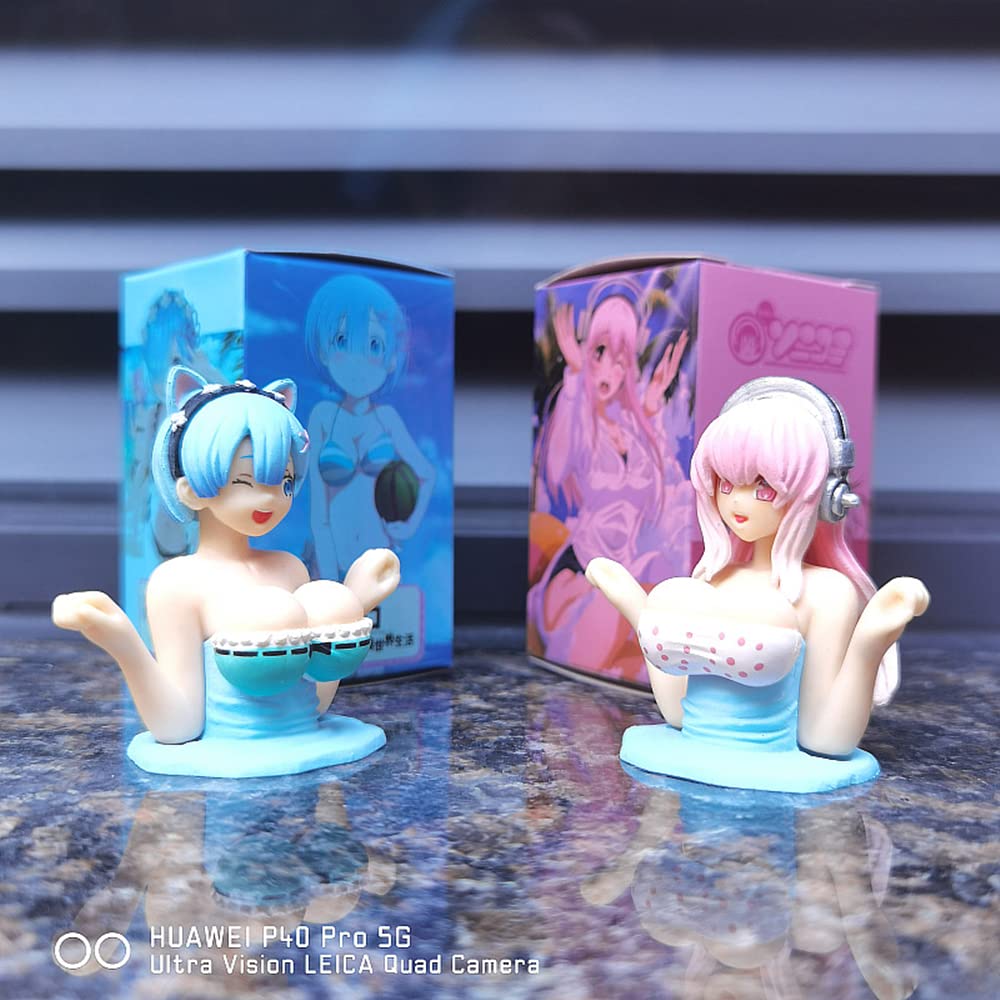 2023 Cute Anime Kanako Q-Version Car Ornament - Shaking Chest Decoration for Dashboard, Home Desk, and Office - 3pc Set of Beautiful Girl Toy Gifts for Anime Fans and Car Enthusiasts