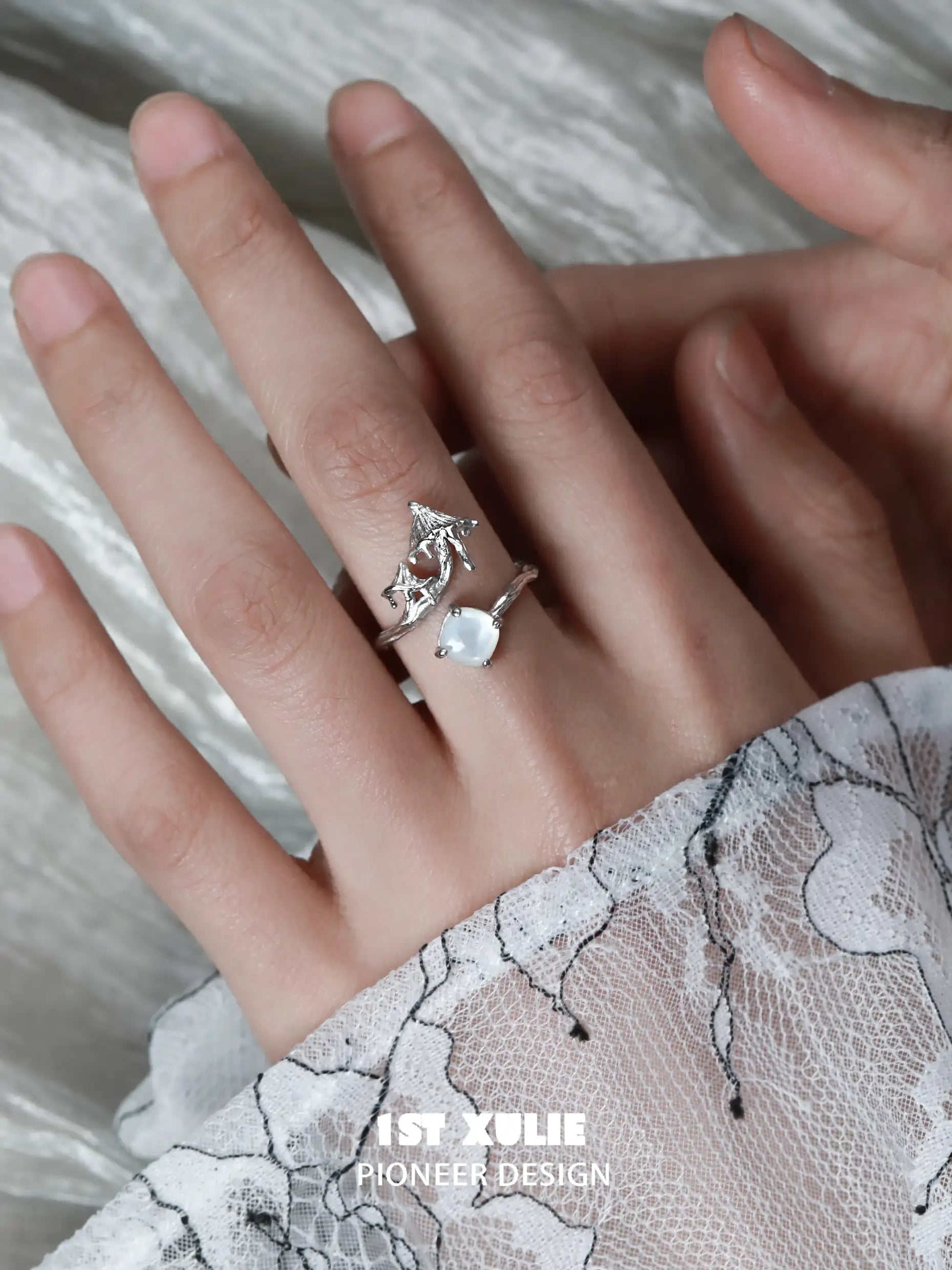 Mushroom Story 925 Sterling Silver Open End Ring for Women - Adjustable Boho Hippie Jewelry - Perfect for Everyday Wear, Festivals & Gifts
