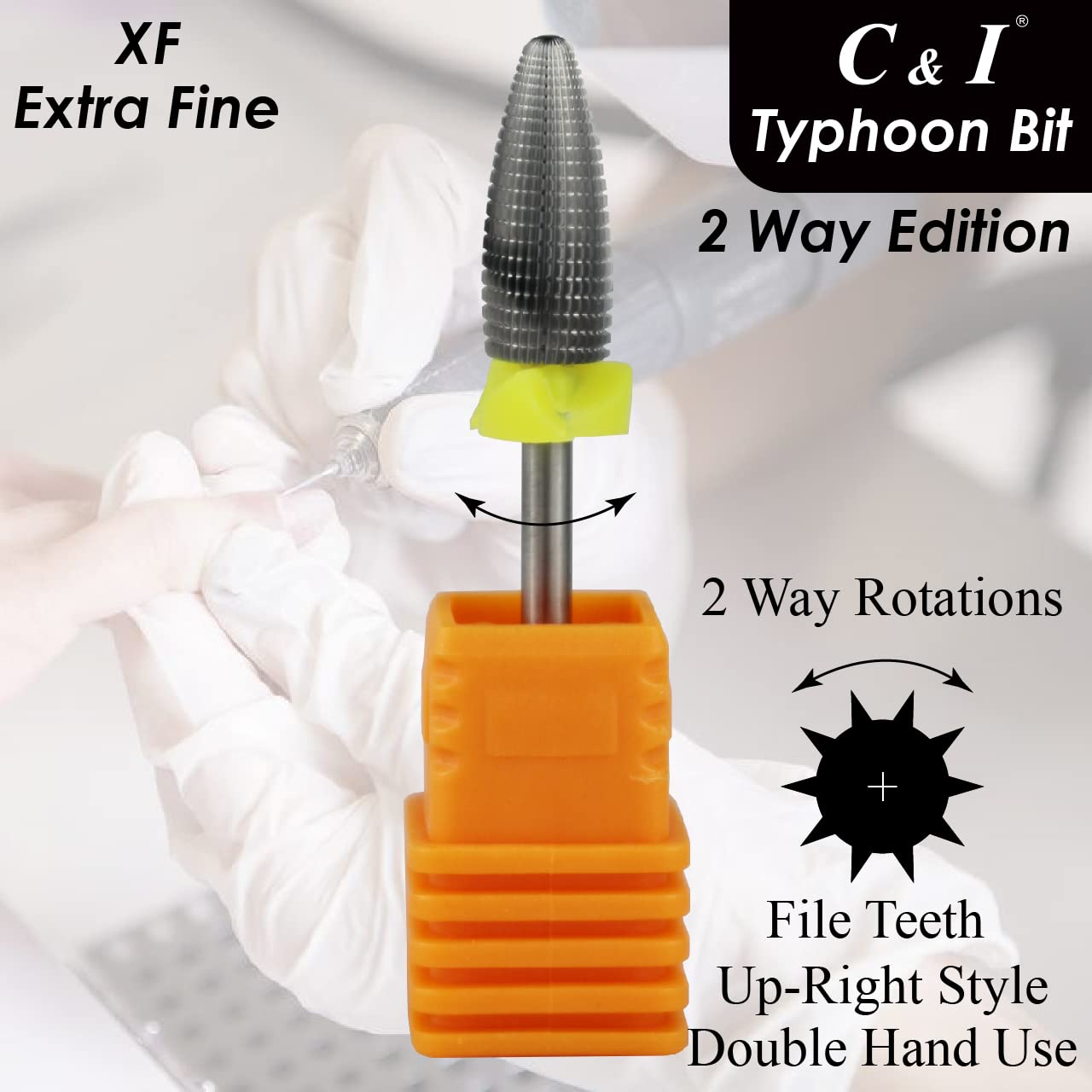 C & I Typhoon 2-Way Carbide Nail Drill Bit - Fast Removal for Acrylics & Gels - Left & Right Hand Compatible - Electric Manicure Tool for Professional & Home Nail Care - Perfect for Salon, DIY & Nail Art Enthusiasts