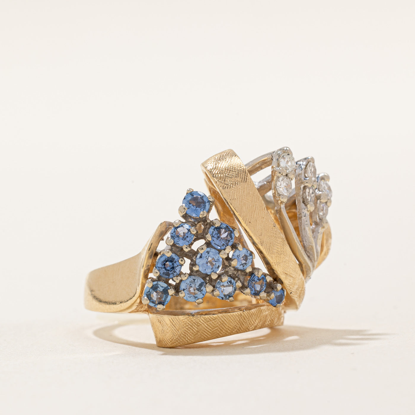 Elegant Sapphire and Diamond Abstract Cocktail Ring - 0.60ctw Gemstone & 0.15ctw Diamond - Size 6.5 - Perfect for Evening Parties, Weddings, and Special Occasions