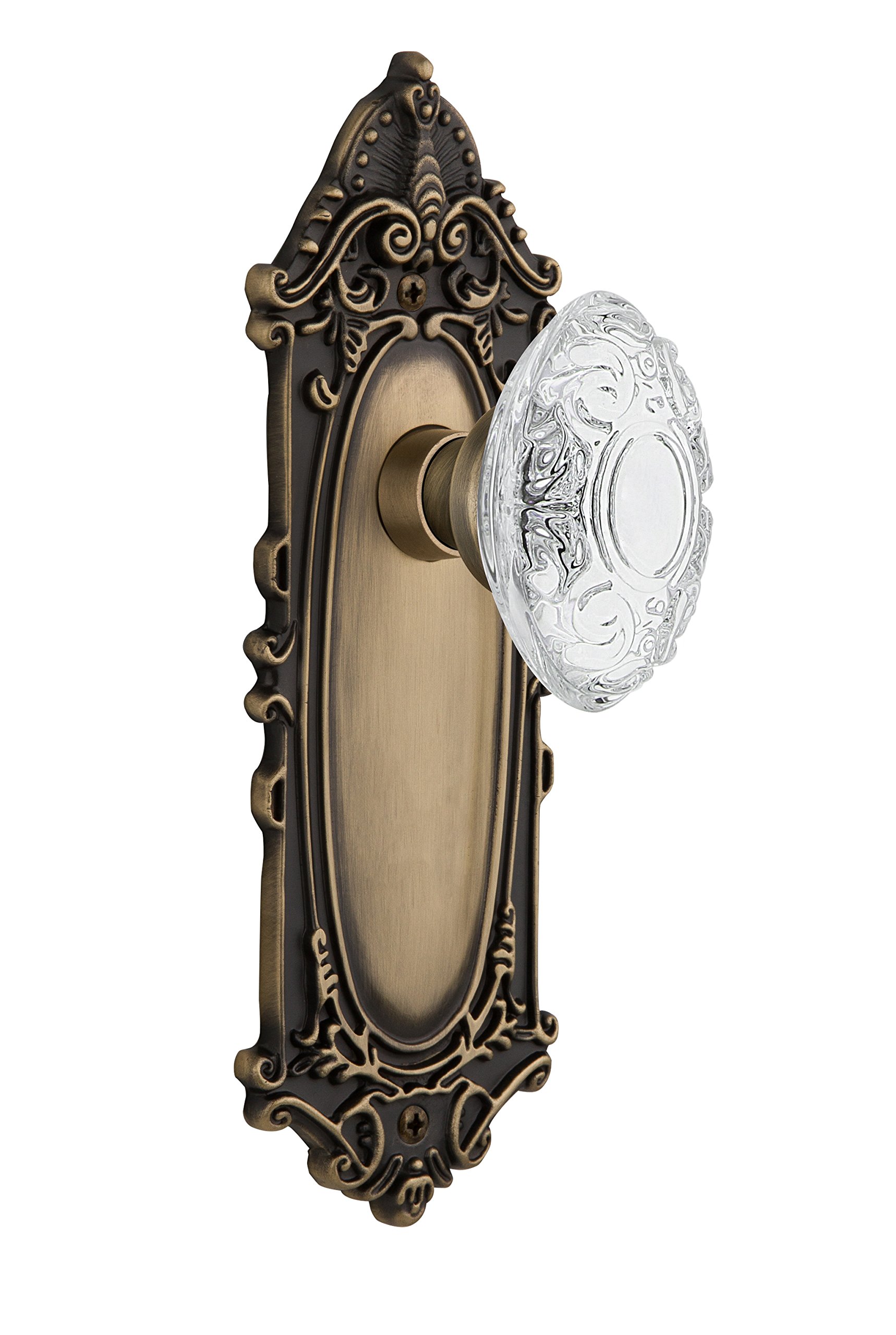 Nostalgic Warehouse 754044 Double Dummy Plate with Crystal Victorian Knob in Antique Brass - Vintage Style Door Hardware for Home Decor & Restoration Projects