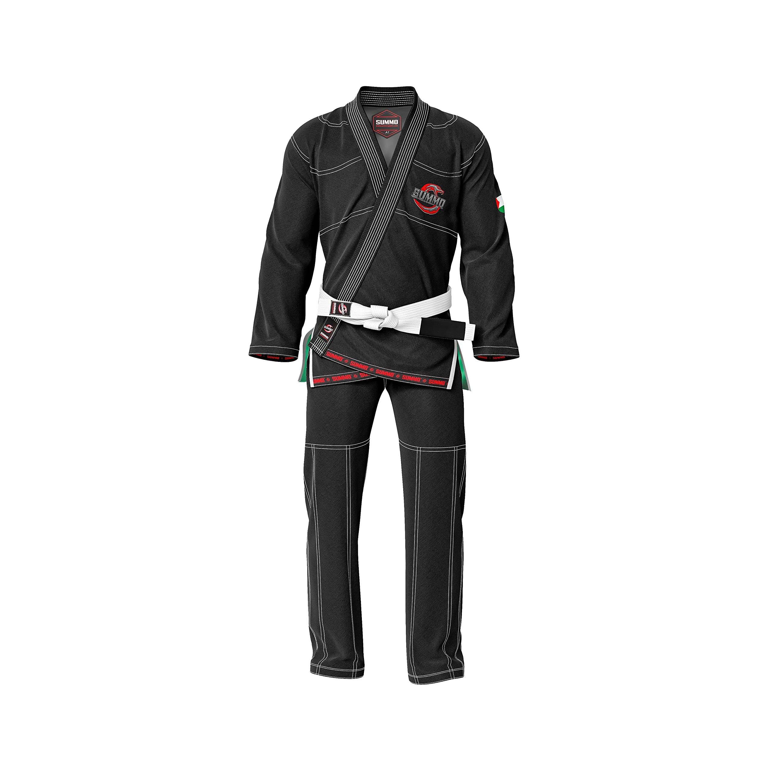 Summo Palestine Black BJJ Gi - Premium Brazilian Jiu-Jitsu Uniform for Training & Competition - Lightweight & Durable for MMA, Grappling & No-Gi Sessions