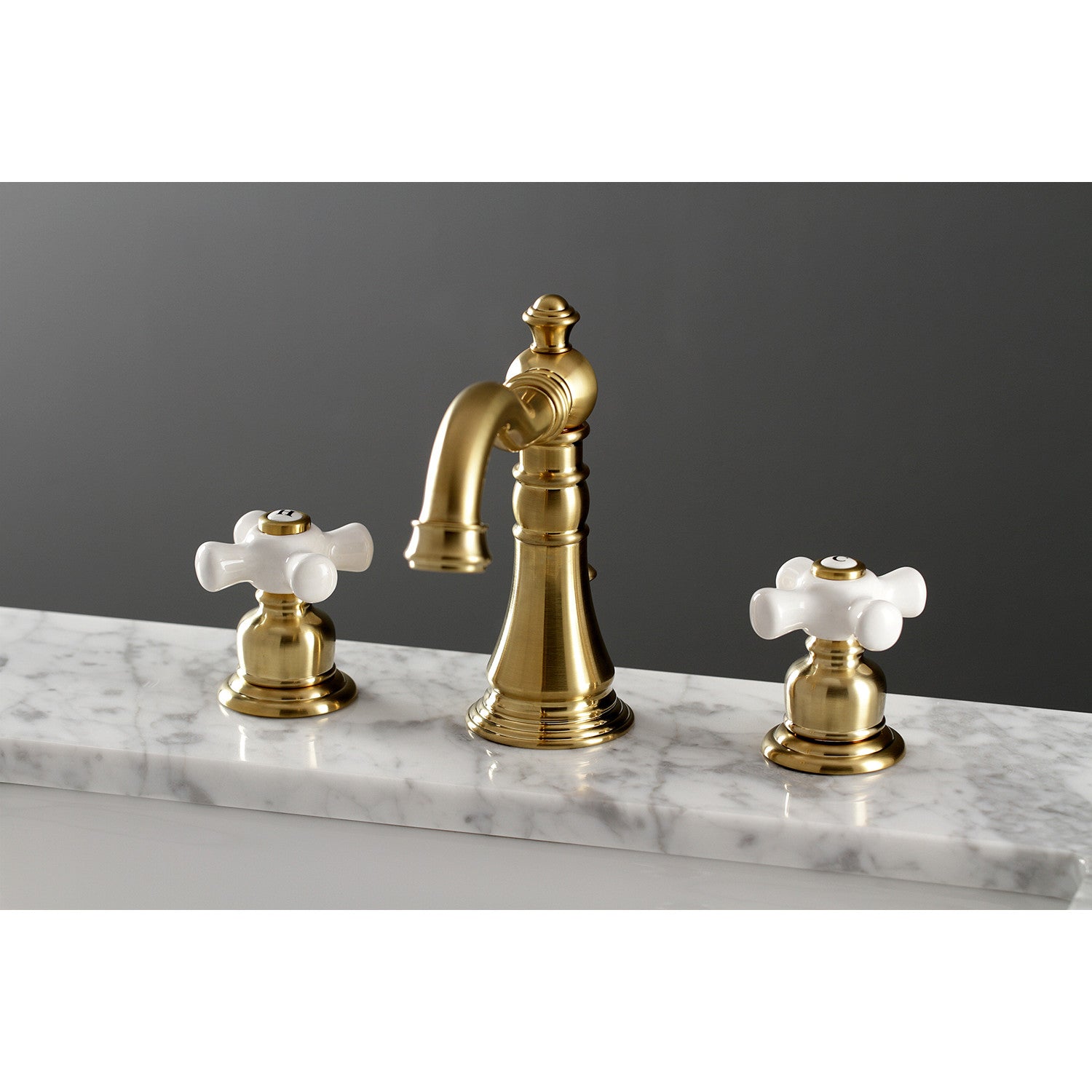 American Classic FSC1973PX Two Handle 3-Hole Widespread Bathroom Faucet with Brass Pop-Up Drain - Brushed Brass Finish for Vanity Sink - Perfect for Modern and Traditional Bathroom Decor