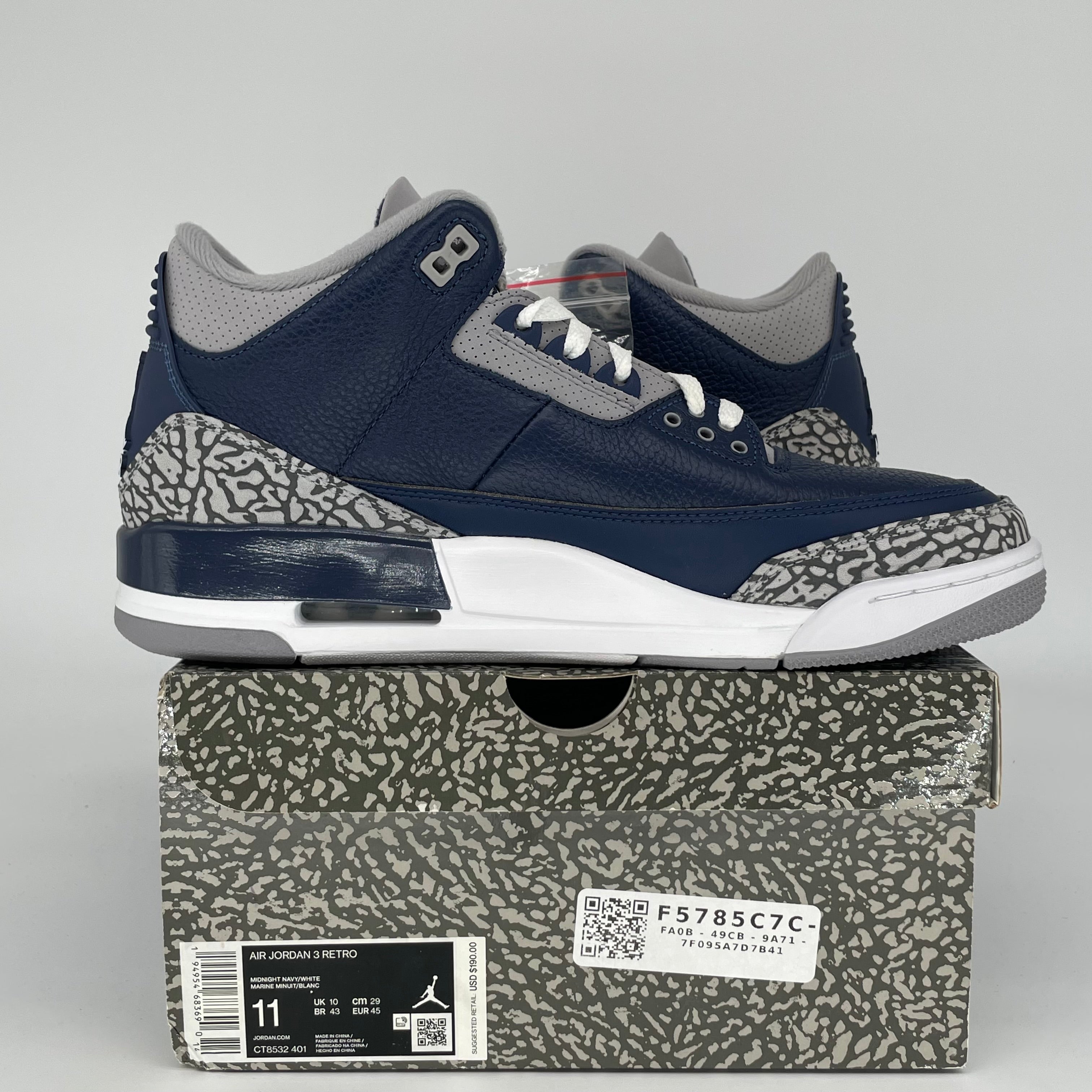 AIR JORDAN 3 GEORGETOWN Retro Basketball Shoes Men's Size 11 - White/Blue/Gray (CT8532-401) | Authentic Nike Sneakers for Running, Gym & Streetwear Fashion