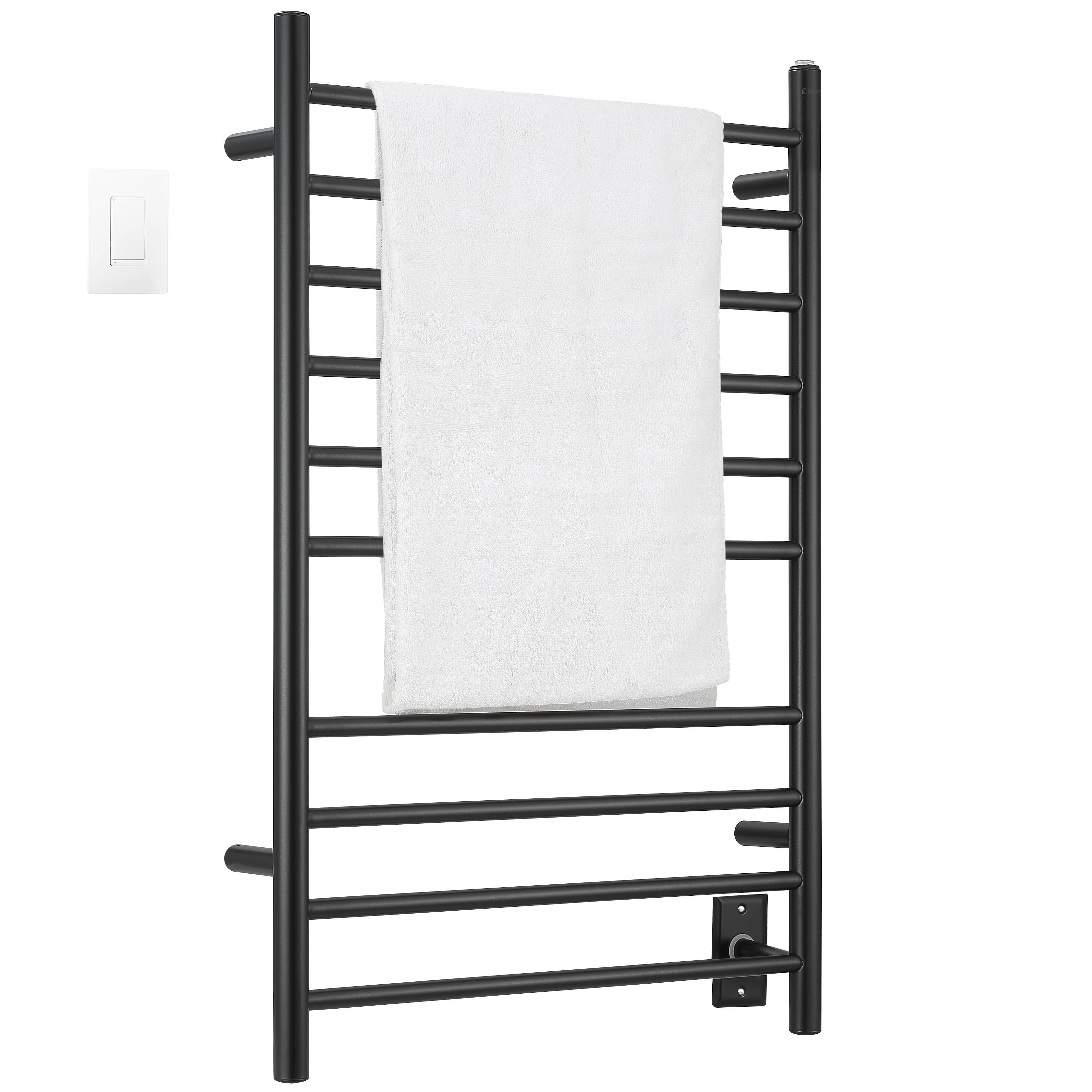 Ancona Novara Matte Black 10 Bar Wall Mounted Towel Warmer with WiFi Timer - Luxury Bathroom Heated Towel Rack for Spa, Hotel & Home Use