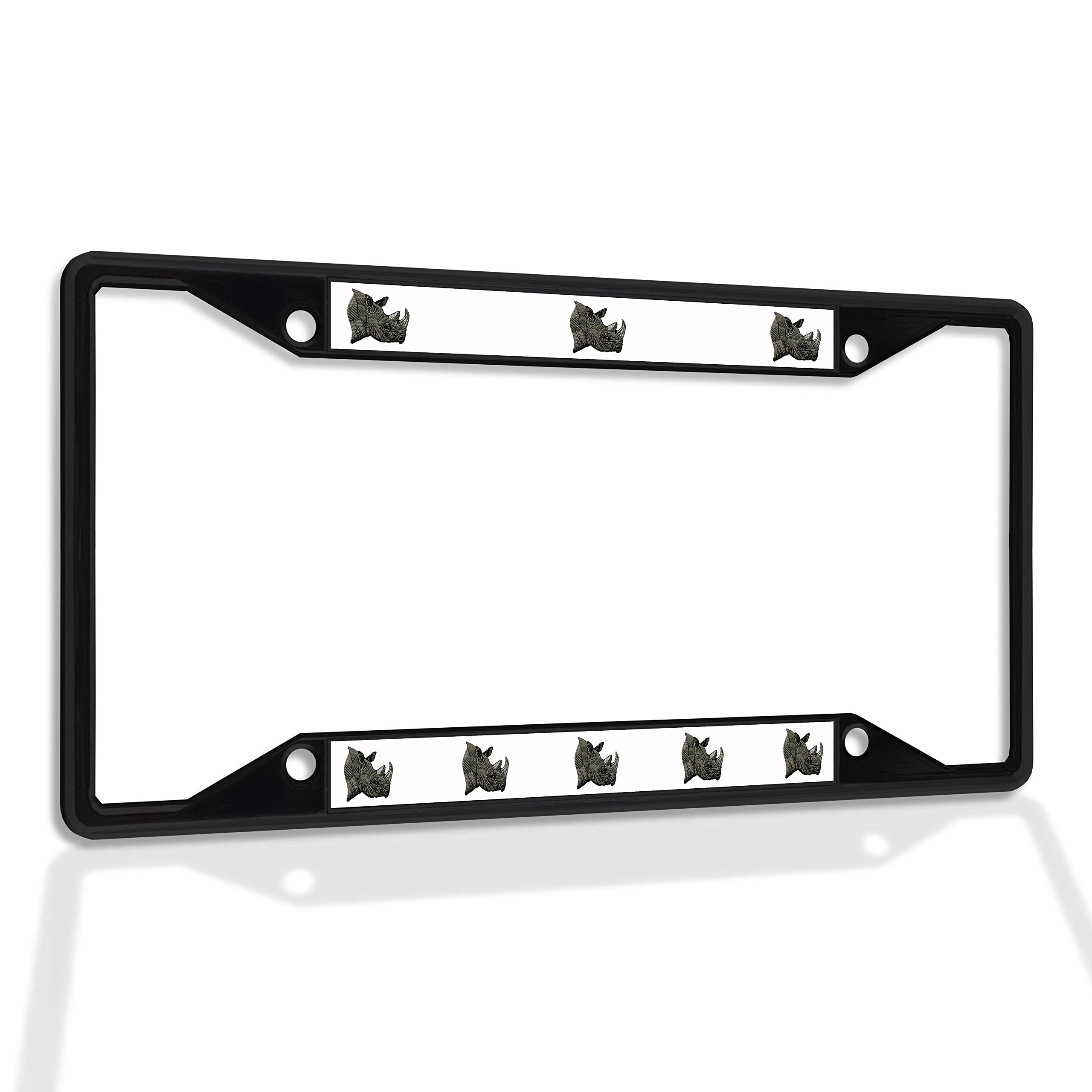 Rhino Head Metal Insert License Plate Frame - Weatherproof Black 4-Hole Solid Car Accessory for Trucks, SUVs & Off-Road Vehicles | Durable Auto Exterior Upgrade