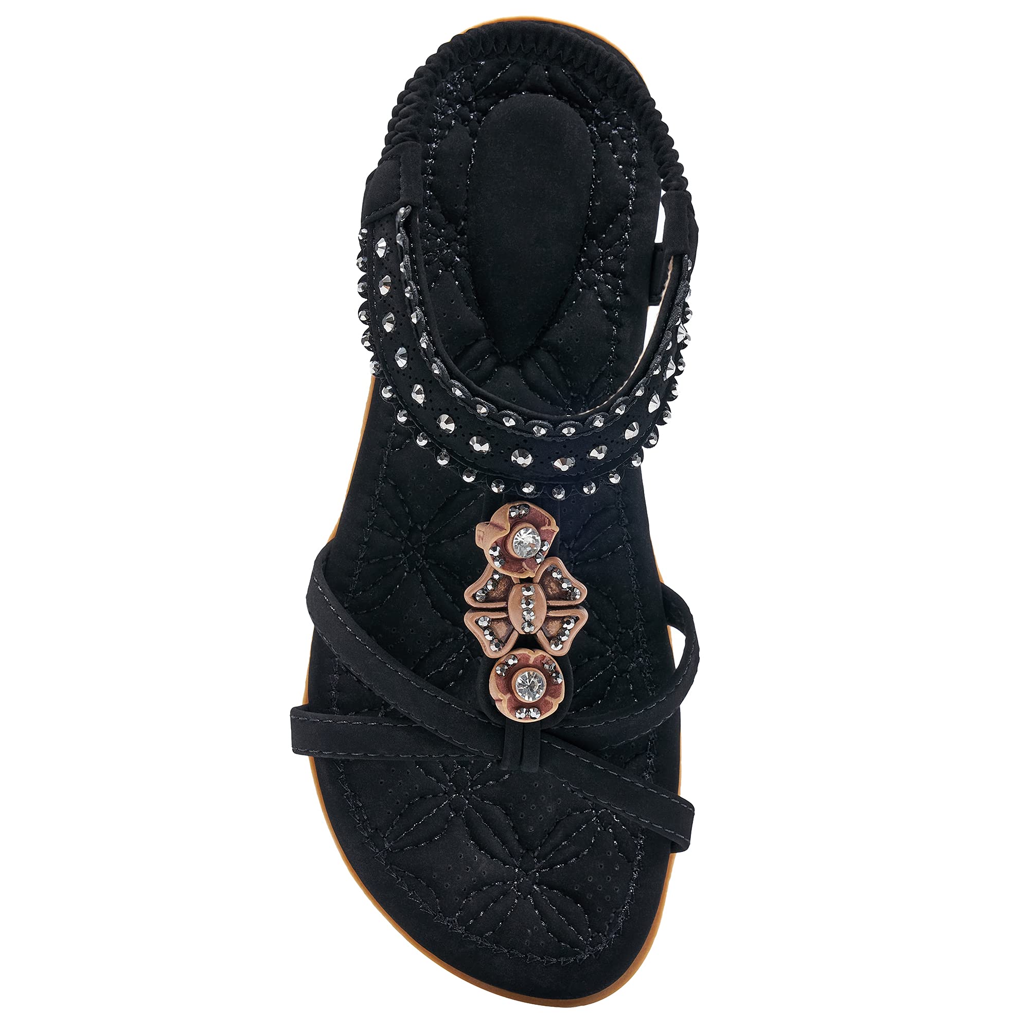 Alicegana Women's Comfortable Non-Slip Bohemian Sandals - Jeweled Elastic Ankle Straps for Walking, Beach & Summer Casual Wear - Perfect for Vacations, Outdoor Dates & Dressy Occasions