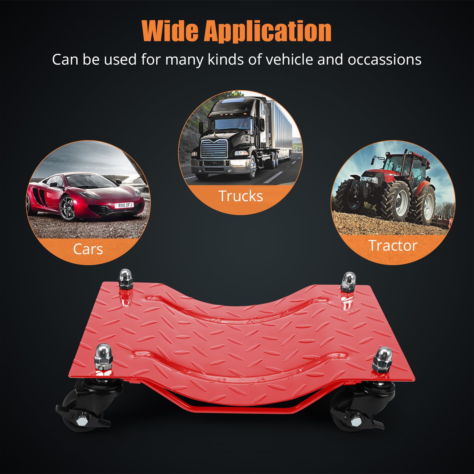 Upgraded Towallmark 4-Pack Car Dolly with Nylon Wheels - 6000lbs Capacity, 360° Rotating Wheel for Moving Cars, Trucks, Trailers & Motorcycles (Red) - Perfect for Garage Storage, Auto Repair Shops & Vehicle Transportation