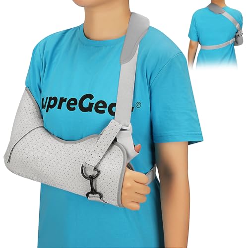Supregear Arm Sling Shoulder Immobilizer - Adjustable Medical Rotator Cuff Support Brace for Men & Women - Shoulder Injury Recovery, Broken Arm & Fractured Bone Support - Comfortable Grey Sling (Size S) - Ideal for Post-Surgery, Sports Injuries & Daily Mobility Support