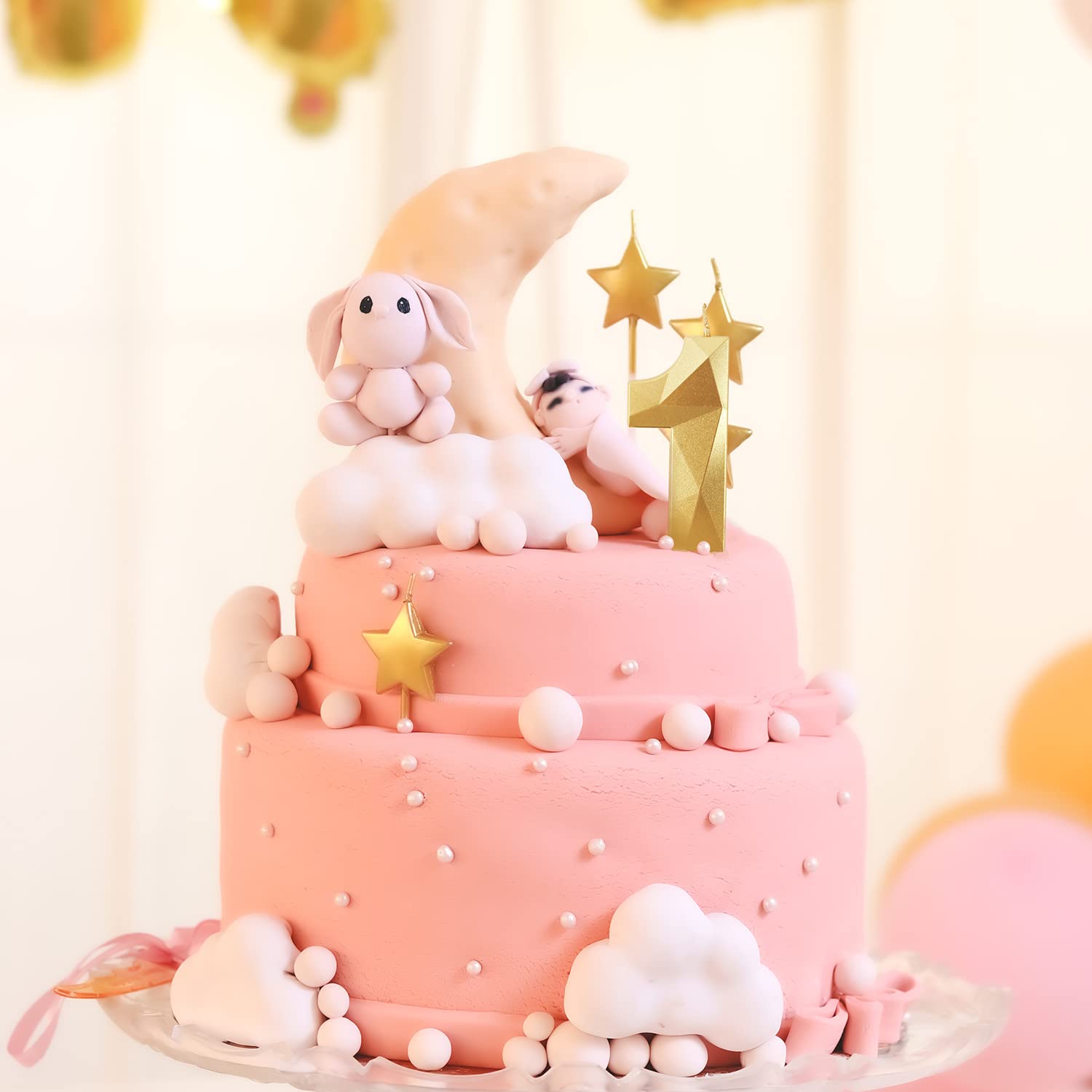 Golden Number 1 Birthday Candles & Star Shaped Candles - 2.76 Inch 3D Diamond Cake Decorations for Birthday Parties, Anniversaries, Baby Showers & Special Celebrations (Gold)