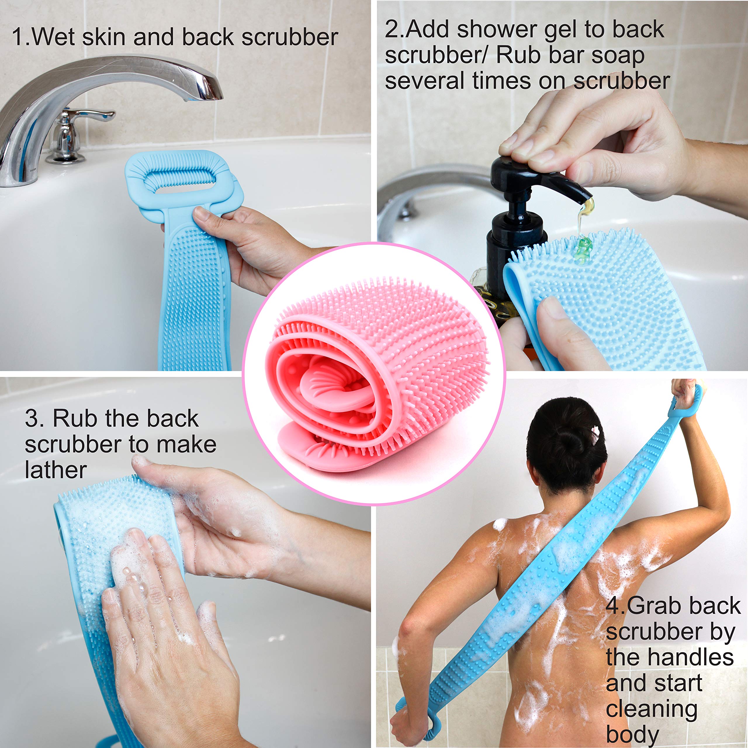 Chafful Silicone Back Shower Scrubber - Exfoliating & Massage Belt Brush for Men & Women - Perfect for Deep Cleaning, Relaxation & Skin Care in Bath or Shower
