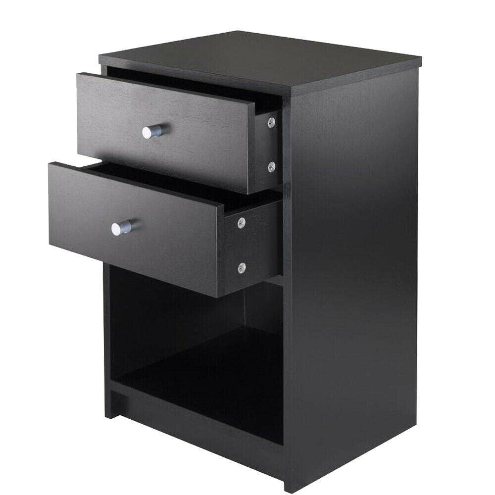 Modern Black Wooden 2-Drawer Nightstand with Storage - Bedside End Table for Bedroom Organizer | Perfect for Small Spaces, Apartment Living & Guest Rooms (2673568)