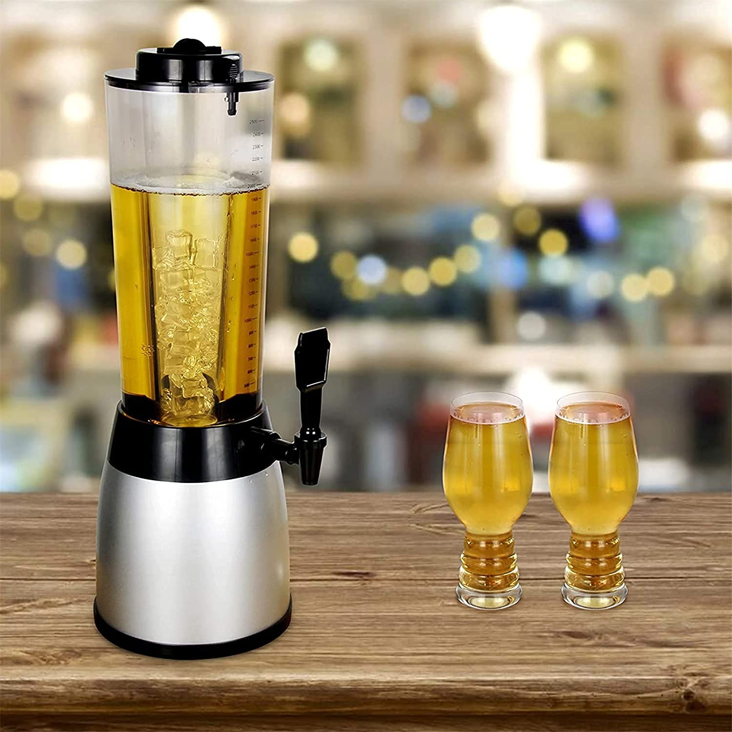 2.5L LED Color Changing Beer Tower Dispenser with Ice Tube - Stainless Steel Drink Dispenser for Parties, Game Day, Bars & Outdoor Events
