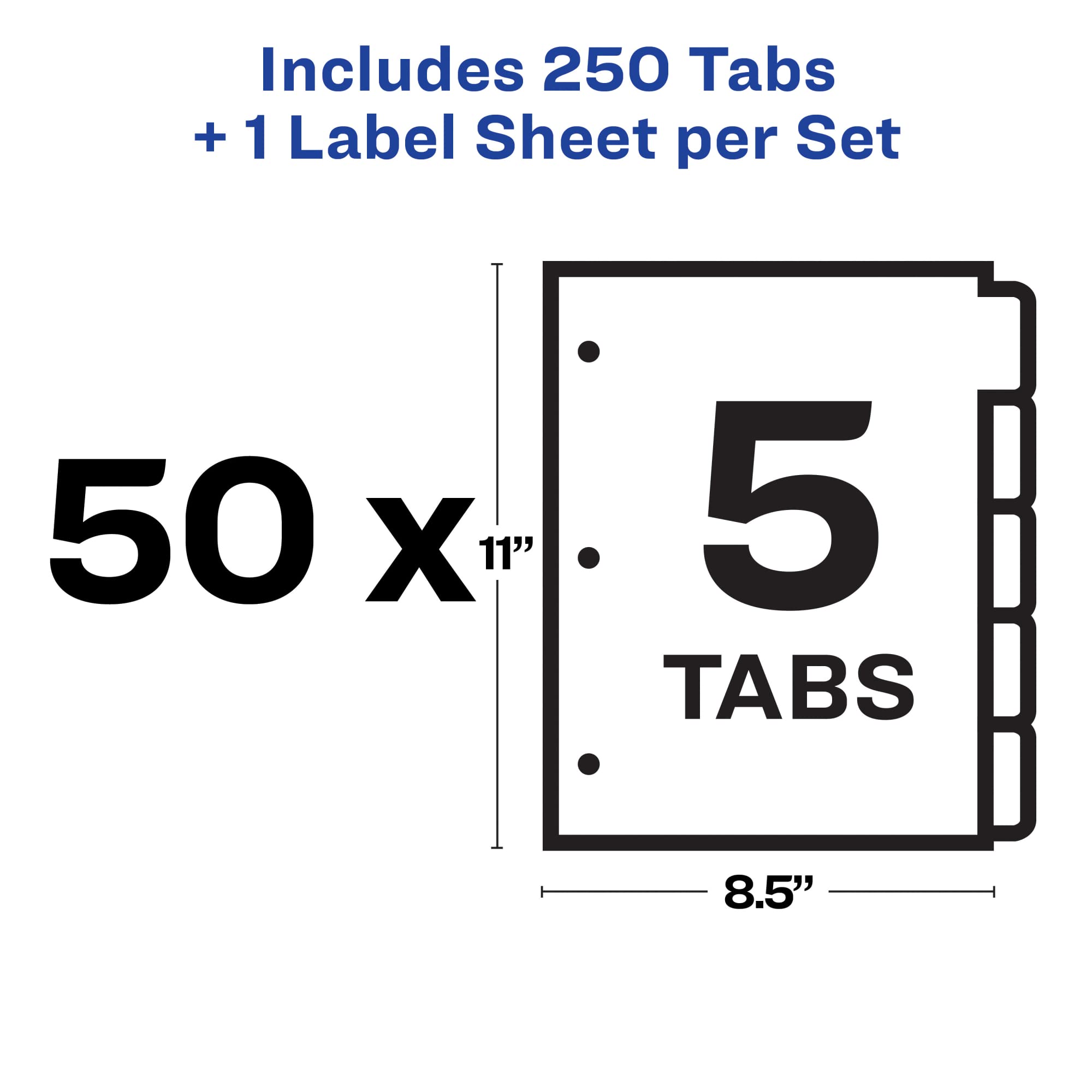 Avery 5-Tab Dividers for 3-Ring Binder - Easy Print & Apply Clear Label Strips - Customizable White Index Tabs - 50 Sets (11556) - Perfect for Office Organization, School Projects, and Document Filing