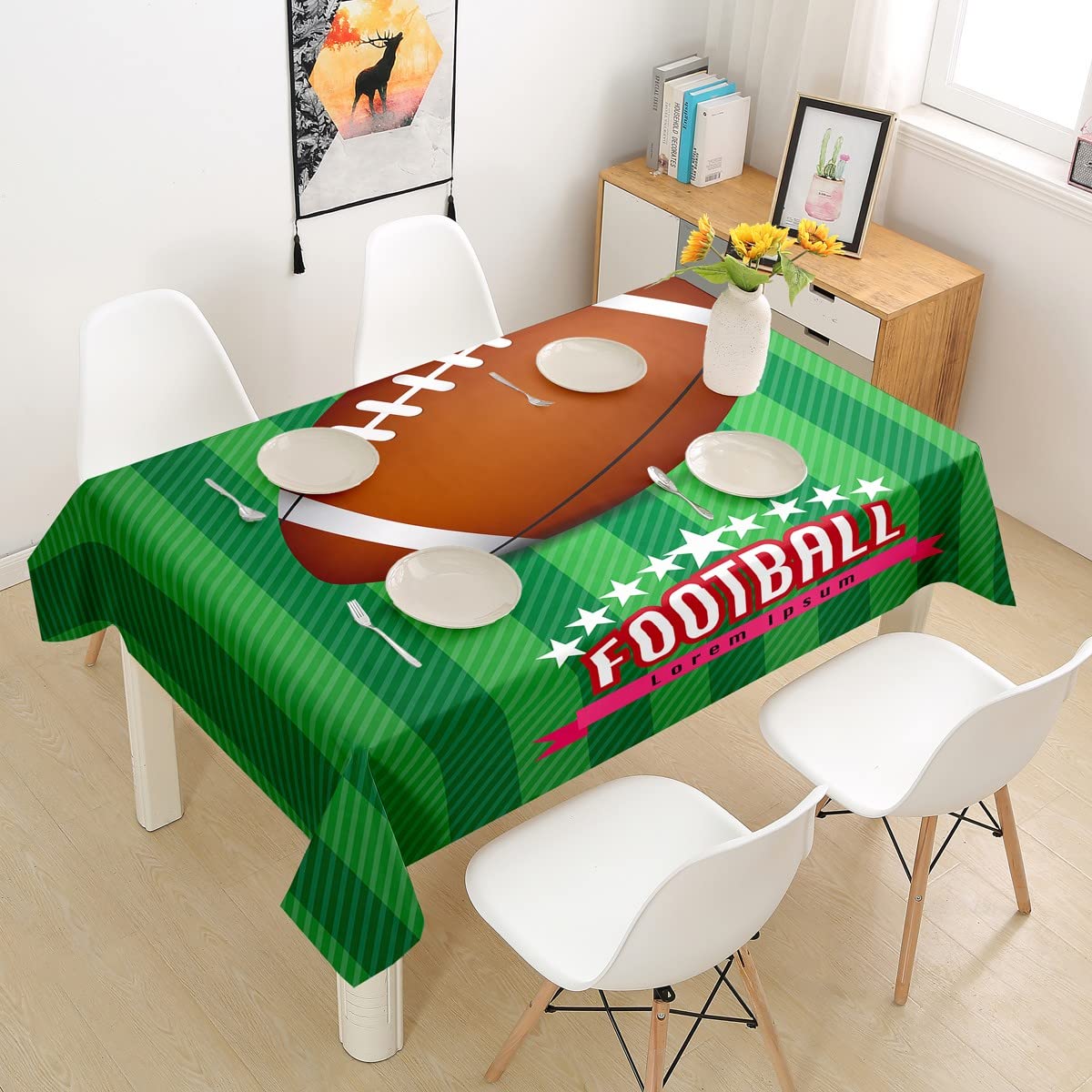 Castle Fairy American Football Tablecloth - Waterproof & Durable 55 x 94 Inch Square Table Cover for Sports Games, Kitchen & Dining Room - Perfect for Game Nights, Tailgating & Football Party Decorations