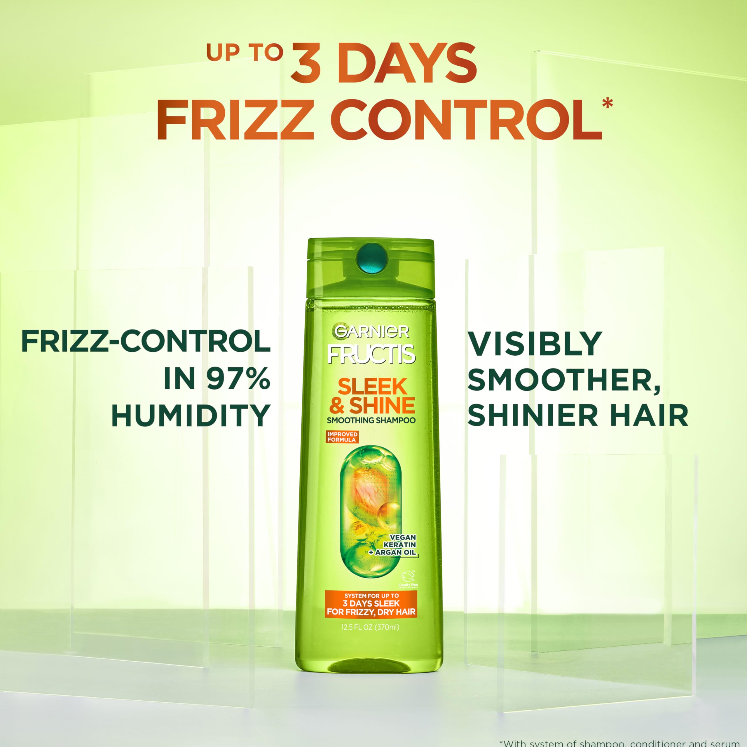 Garnier Fructis Sleek & Shine Shampoo & Conditioner Set for Frizzy Dry Hair - 22oz Shampoo + 21oz Conditioner with Plant Keratin & Argan Oil - Hydrating Hair Care Duo for Smooth Shiny Locks - Perfect for Daily Use at Home or Travel