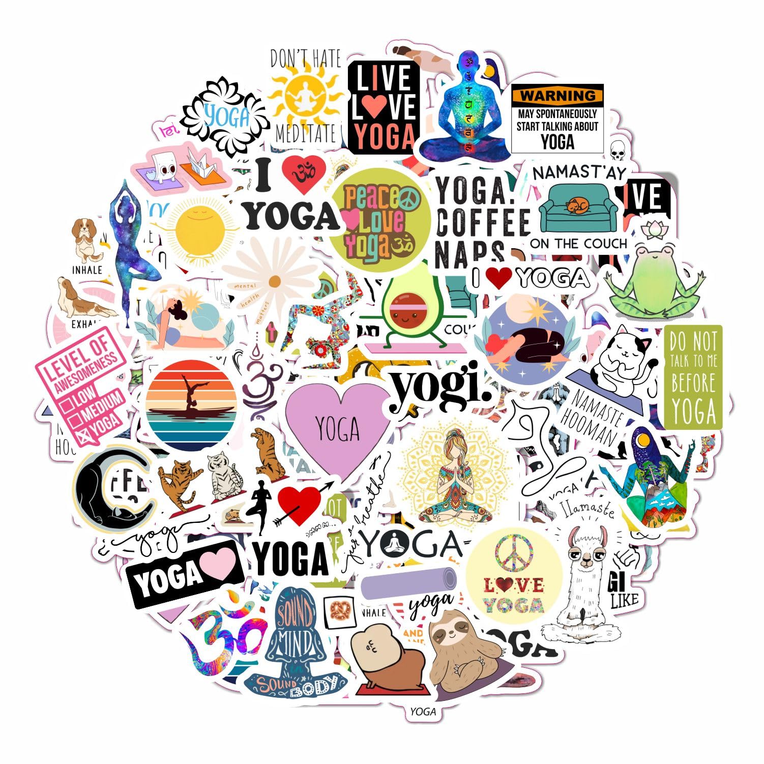 100Pcs Yoga Stickers & Decals - Motivational Yoga Gifts for Women, Instructors, Moms & Yoga Lovers - Waterproof Vinyl Stickers for Laptops, Water Bottles, Yoga Mats & More - Perfect for Yoga Studios, Home Decor & Personalization