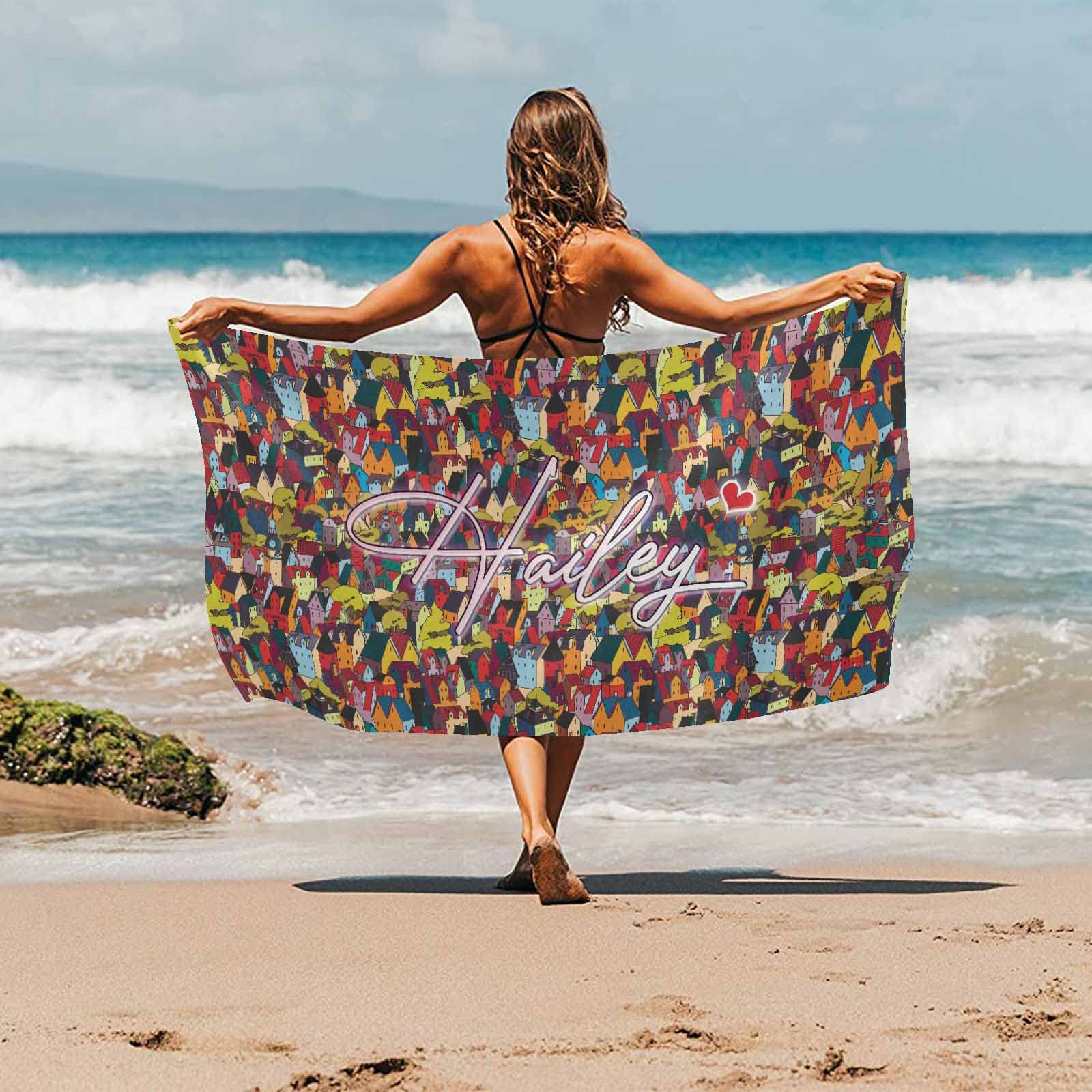 Custom Name Bath Towel - Personalized House Pattern Beach Towel & Blanket | Multi-Purpose for Travel, Pool, Camping, Yoga, Gym | Soft Absorbent Quick-Dry Towel for Summer, Beach Outings & Sports Activities