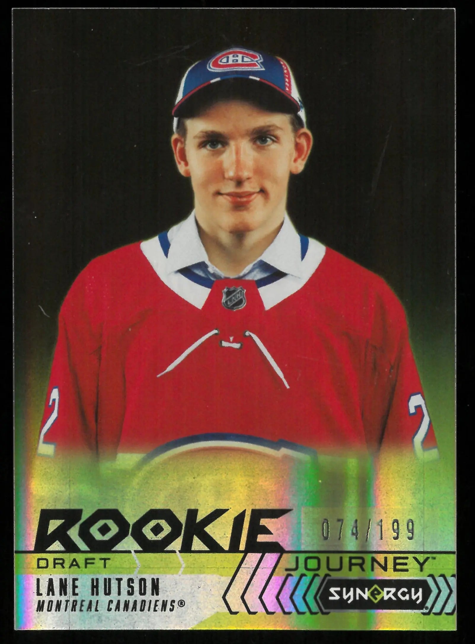2024-25 Upper Deck Synergy Hockey Lane Hutson Rookie Card Yellow Parallel /199 - Collectible Sports Memorabilia for Hockey Fans & Card Enthusiasts