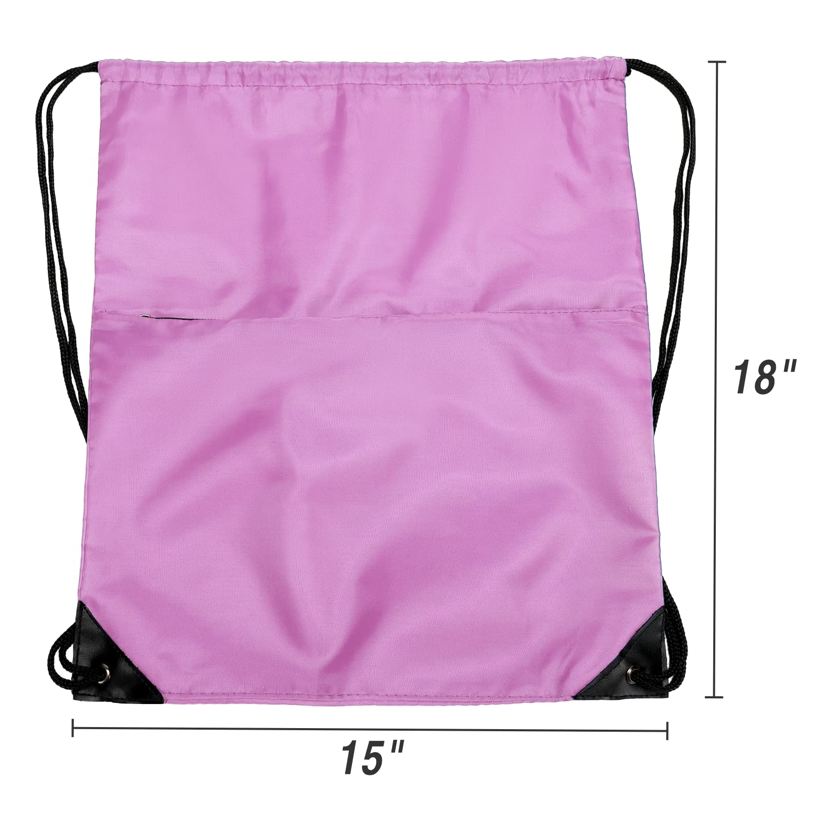 210D Nylon Drawstring Backpack with Zipper Side Pocket - Foldable Lightweight Sports Gym Tote Bag for Men & Women (Pink) - Perfect for Workouts, Travel, School & Outdoor Activities