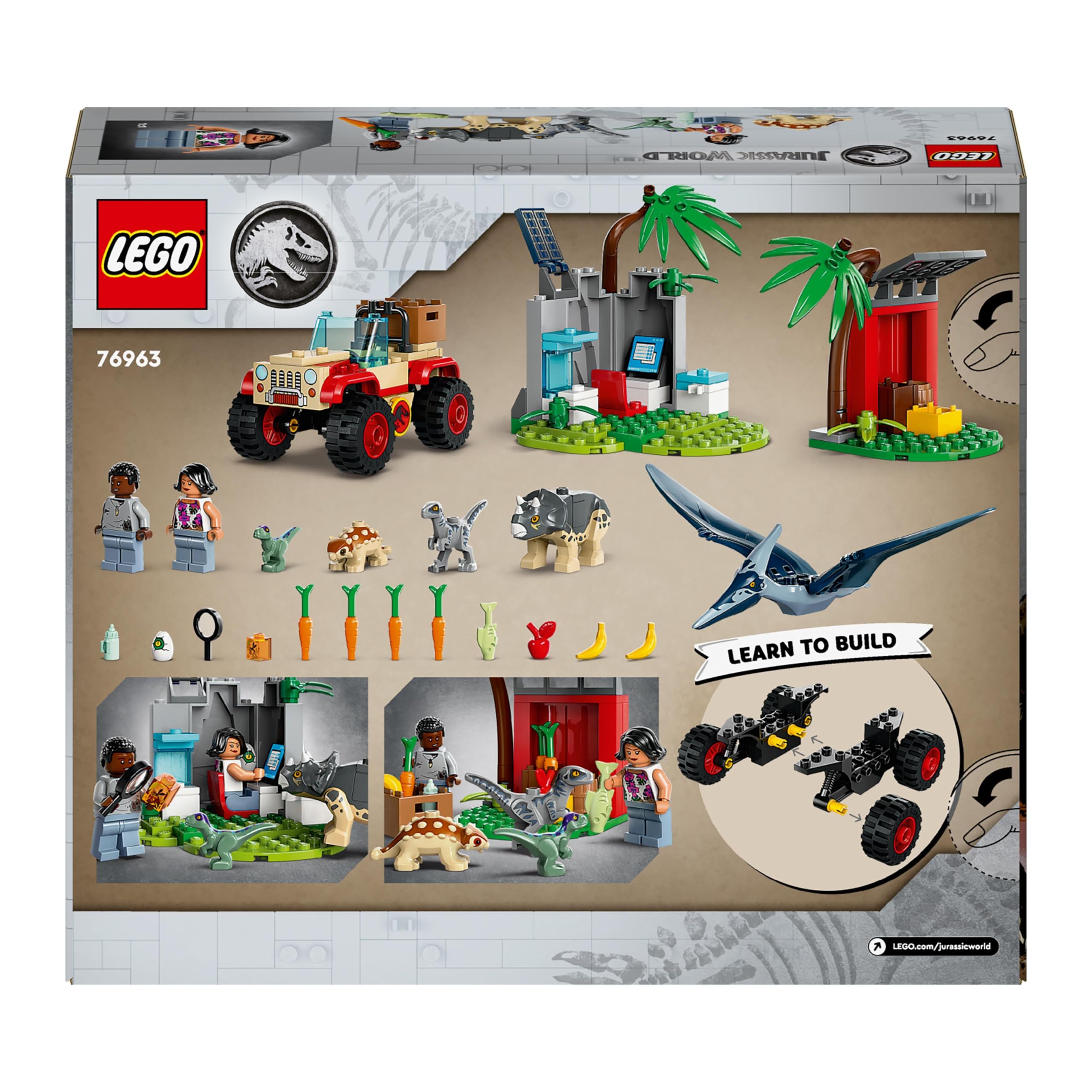 LEGO Jurassic World Baby Dinosaur Rescue Center Toy Set with Triceratops, Ankylosaurus & Velociraptor Figures - Creative Building Kit for Kids Ages 4+ (Set 76963) | Perfect Gift for Boys & Girls | Dinosaur Adventure Play & Display