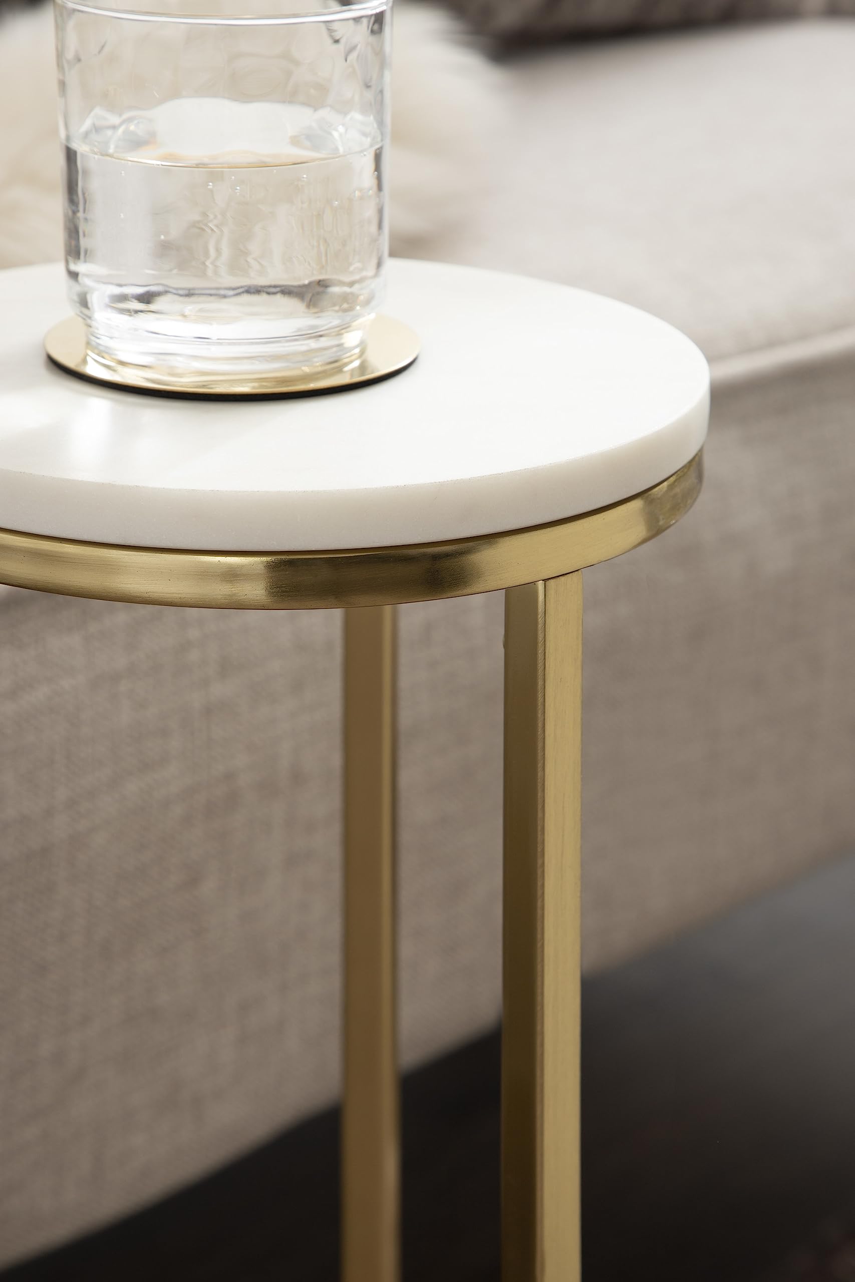 Kate & Laurel Udorie Modern Nesting Table Set - 2-Piece White & Gold Side Tables with Marble Tops (12x25 Inches) | Space-Saving Accent Tables for Living Room, Bedroom & Small Apartments