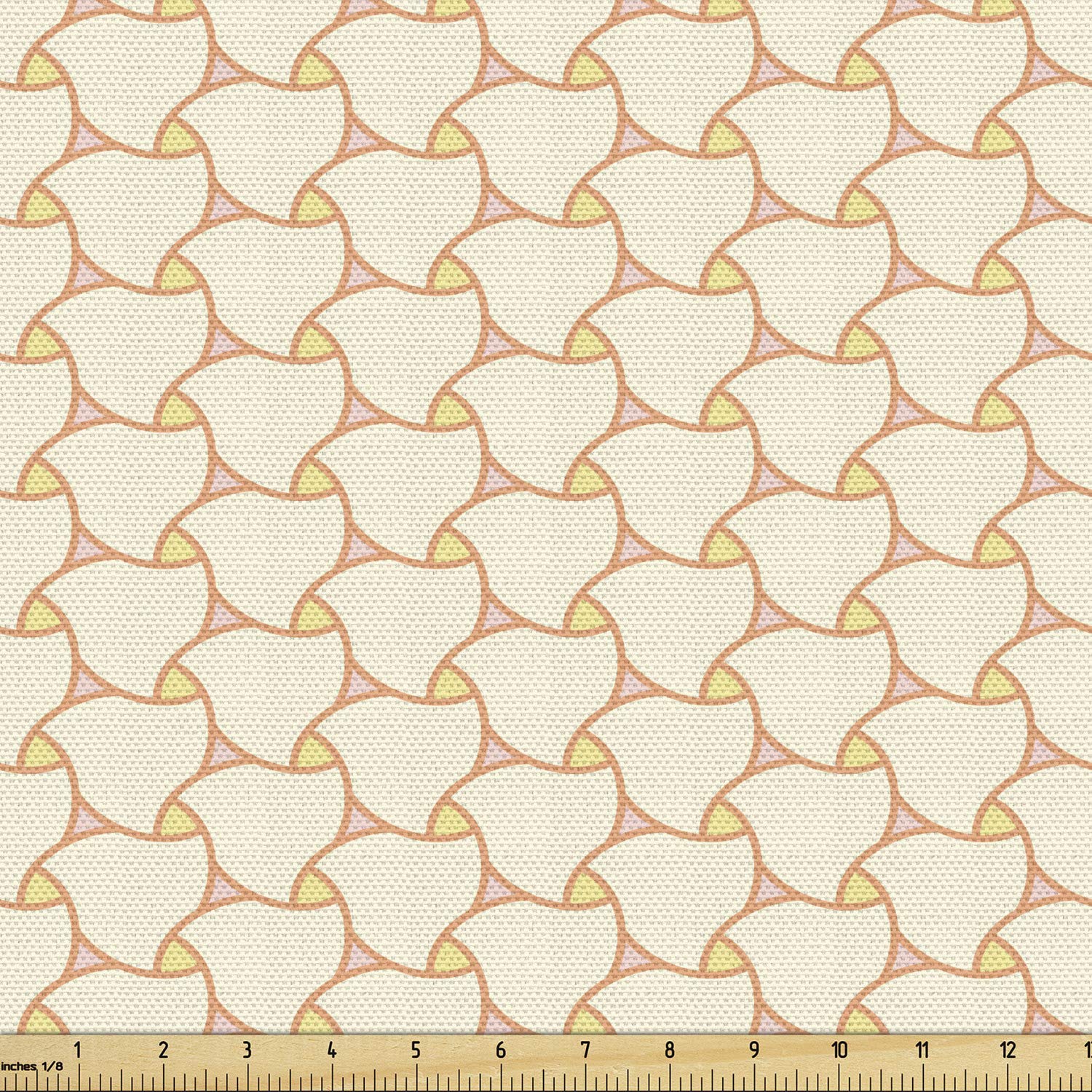 Ambesonne Geometric Fabric by The Yard - Soft Pale Curly Wavy Grid Pattern Upholstery Material for Sofa, Curtains & Home Decor | 10 Yards Cream Blush Pastel Yellow | Perfect for DIY Projects, Furniture Makeovers & Crafting