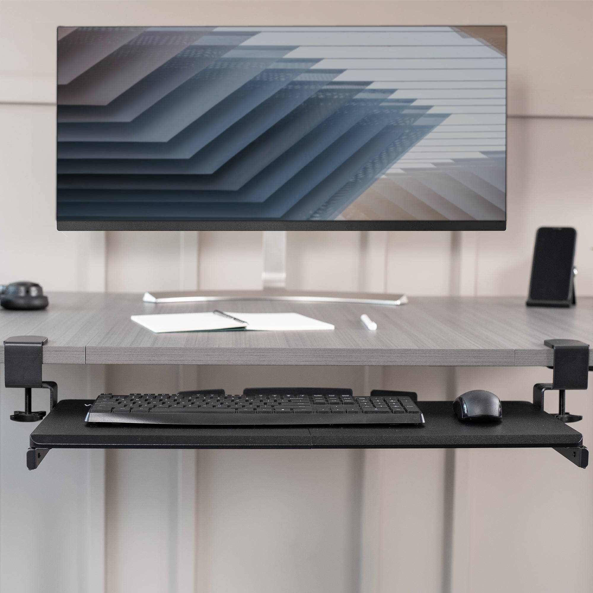 Ergonomic Clamp-On Keyboard Tray - Adjustable Under Desk Keyboard Drawer for Computer Workstations - Perfect for Office, Gaming & Home Workspace Setup