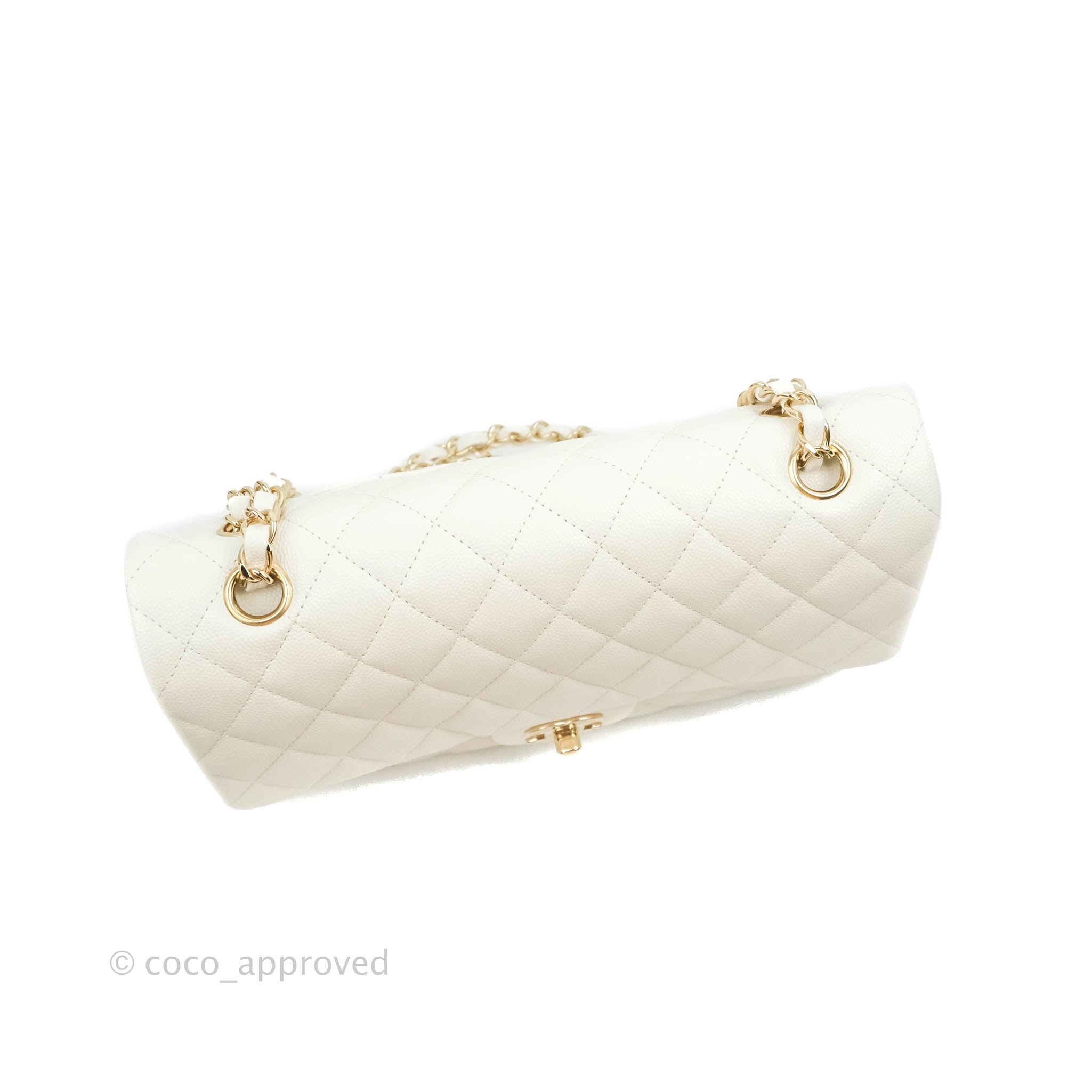 Chanel Classic Medium Double Flap Bag in White Caviar Leather with Gold Hardware - Perfect for Luxury Everyday Wear & Special Occasions