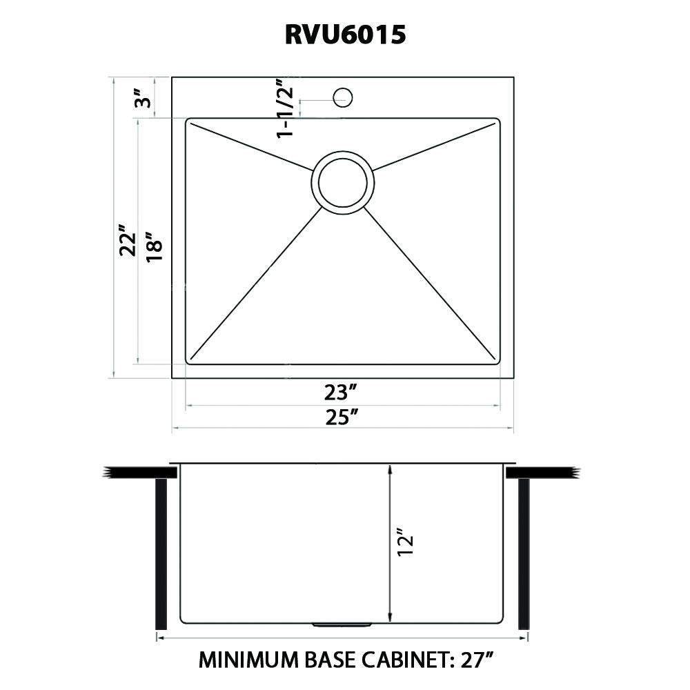 Ruvati 25 x 22 x 12 Inch Stainless Steel Utility Sink - 16 Gauge Topmount Laundry Sink with Rounded Corners (Model RVU6015) - Perfect for Laundry Rooms, Basements, Garages & RV Use