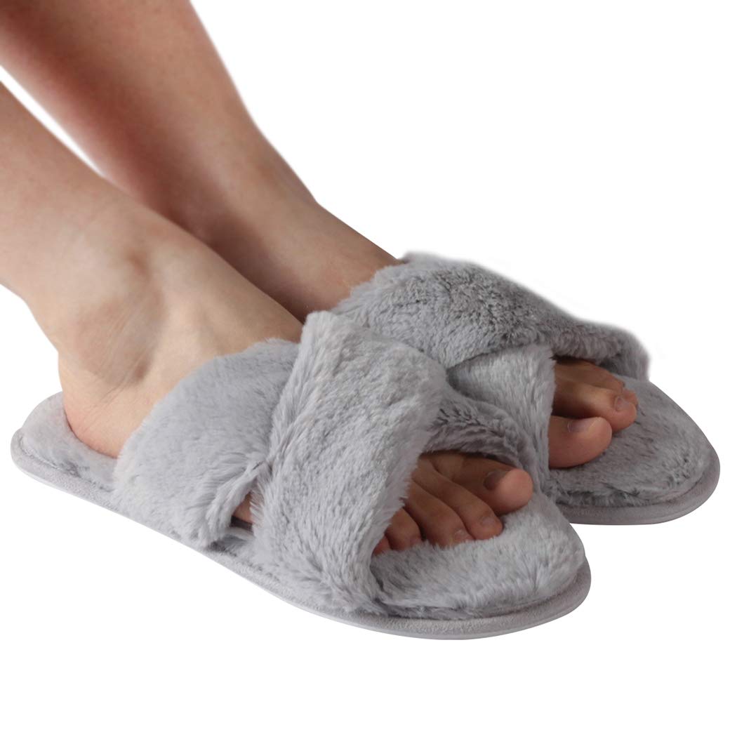 Women's Cozy Fuzzy Home Slippers - Lightweight Indoor House Slippers with Cross/Open Toe Design - Perfect for Relaxing at Home, Lounging & Comfort