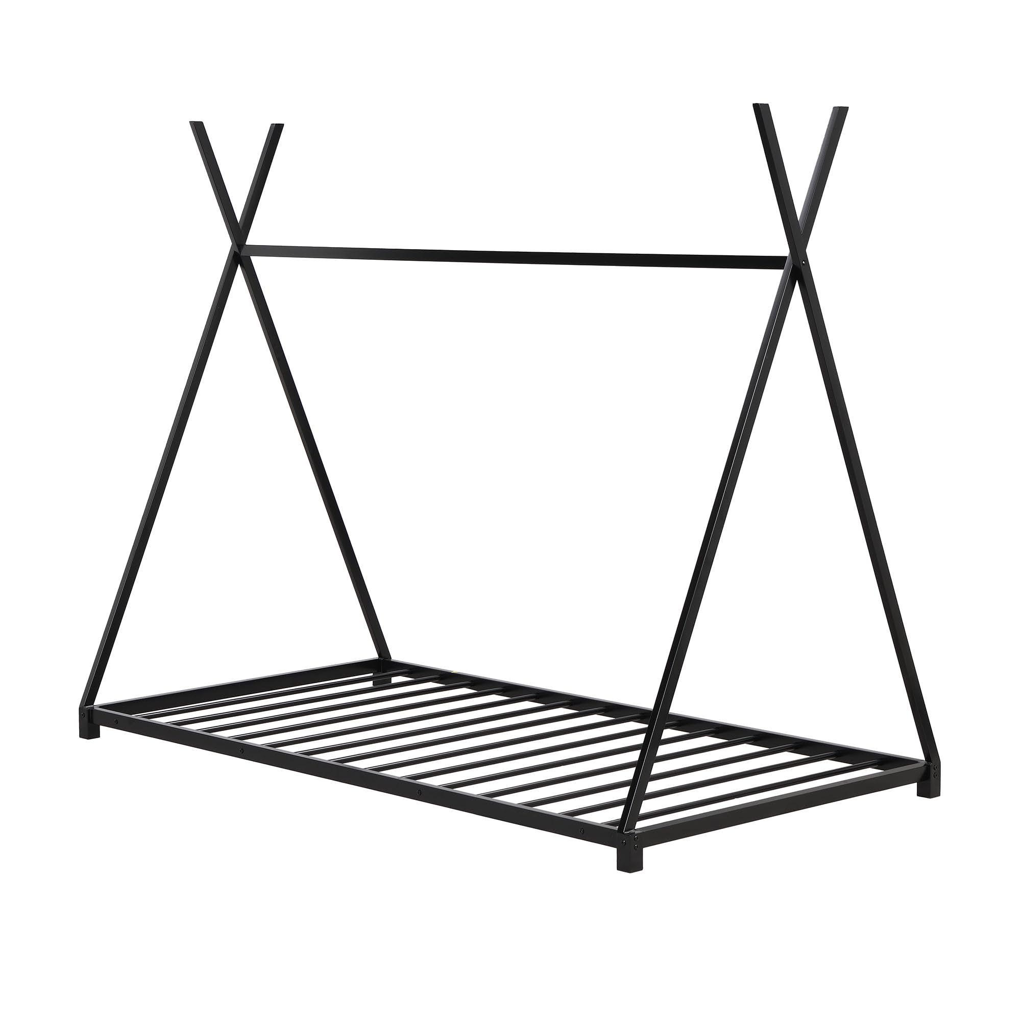 Montessori Floor Bed Frame Twin Size - Sturdy Wooden Twin Floor Bed with Slats & Triangle Structure - Kids House Bed for Boys & Girls - Black - Perfect for Montessori Bedrooms, Daycare Centers & Cozy Kids' Spaces