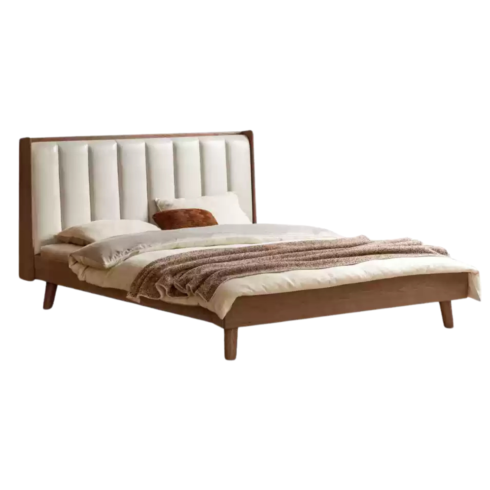 walnut color Ash low bunk (ecological cloud skin chrysanthemum white) soft back bed