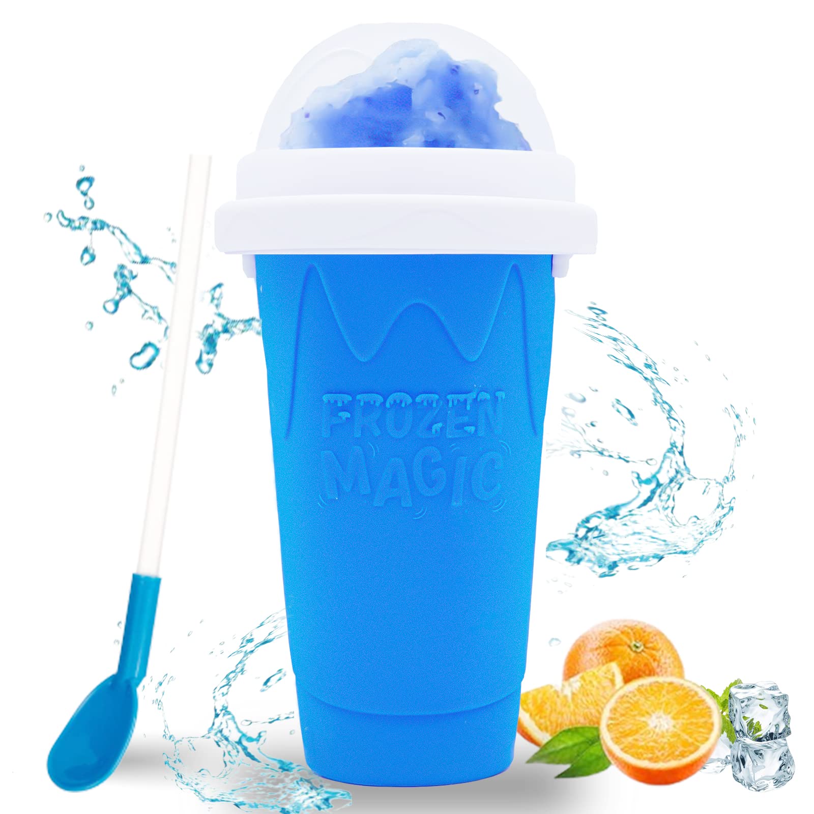 Magic Slushy Maker Squeeze Cup - Homemade Slushie & Milk Shake Maker, DIY Frozen Drink Cooler for Kids & Adults (Blue) - Perfect for Summer Parties, BBQs & Backyard Fun