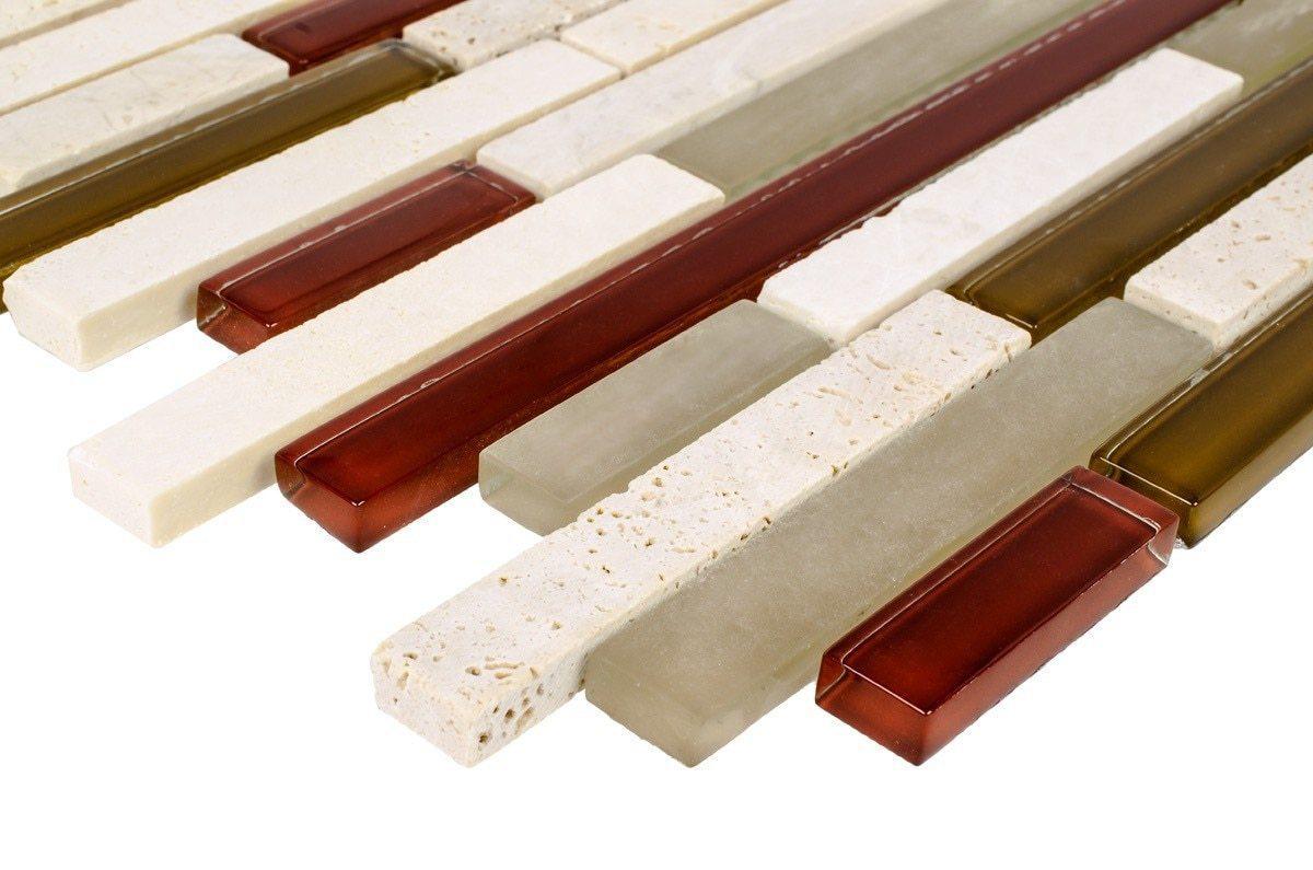 Premium Glass Travertine Wine Blend Tile Brick - Elegant Backsplash Solution for Kitchen & Bathroom Renovations | Waterproof & Stain-Resistant Mosaic Tiles for Modern Home Decor