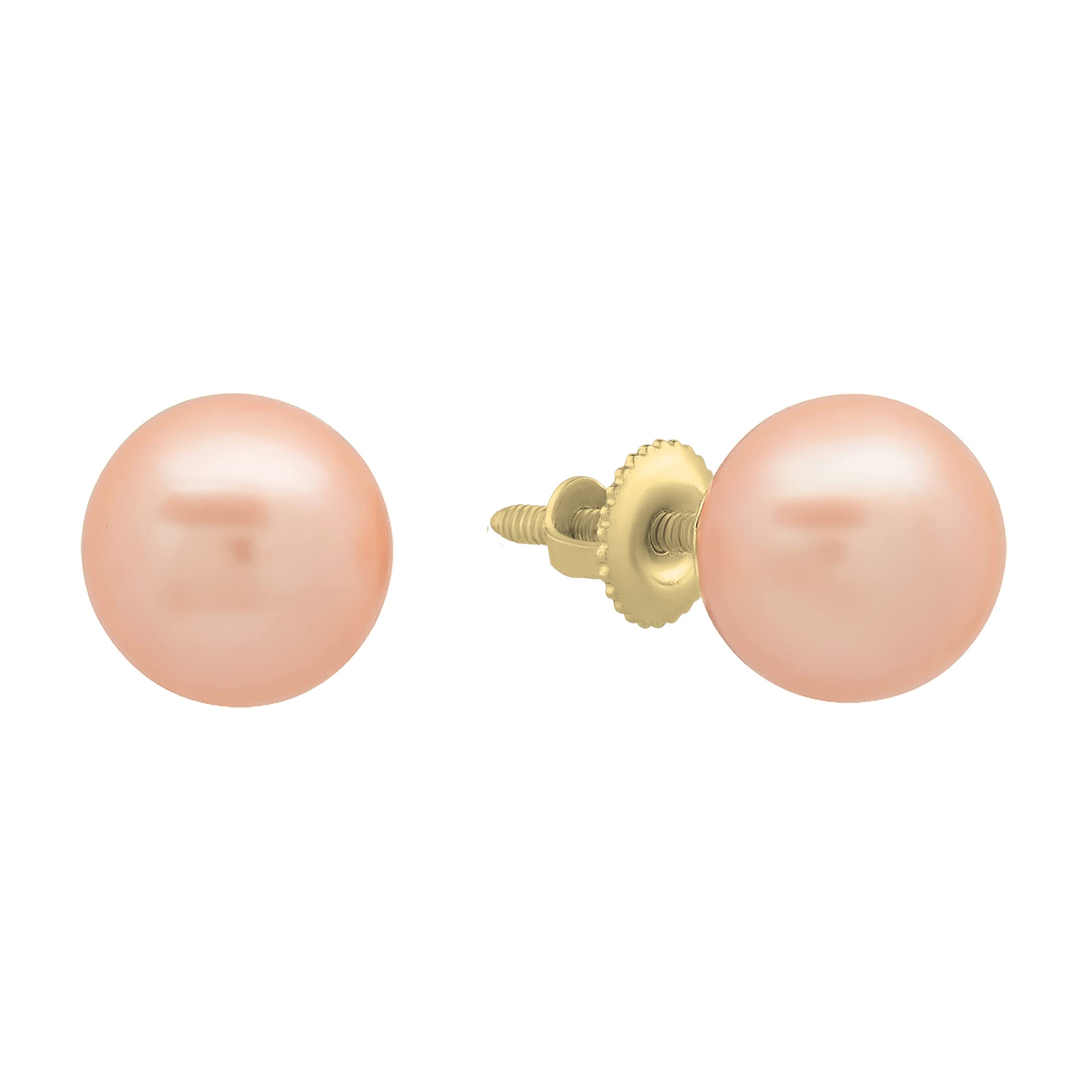 Dazzlingrock 9mm Round Pink Pearl Stud Earrings for Women - Solid Gold, Clean Clarity, Elegant Gift for Birthday, Anniversary & Special Occasions