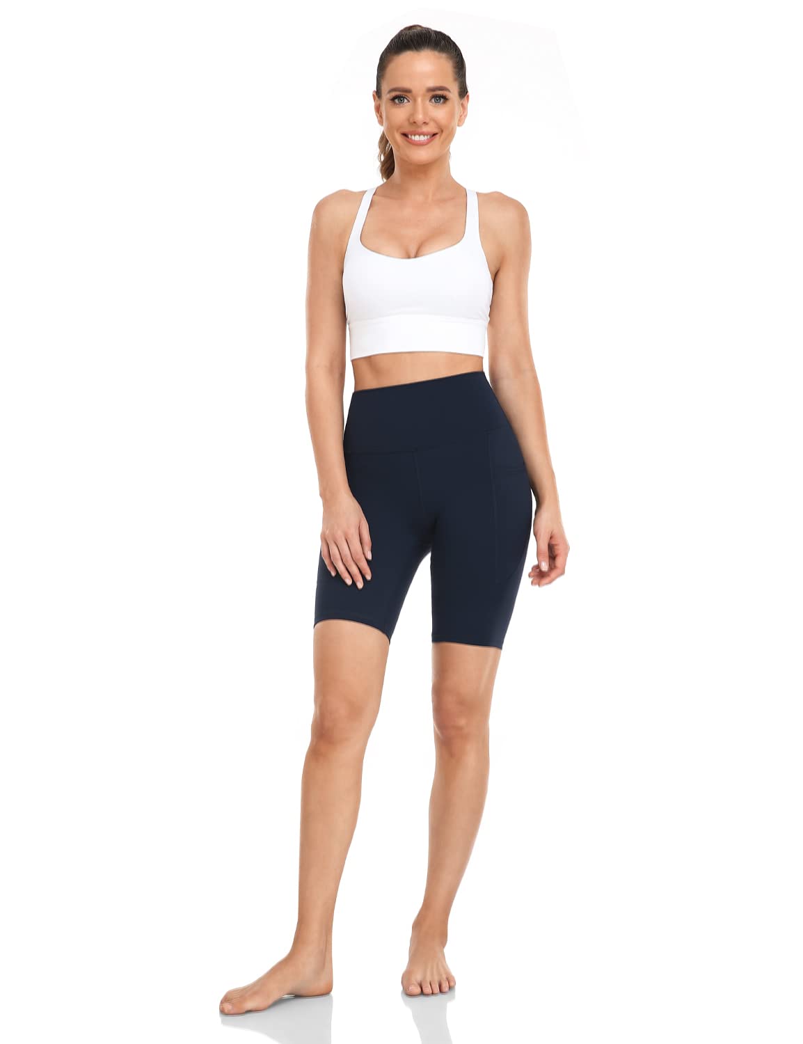 HeyNuts Women's High Waist Compression Yoga Shorts with Side Pockets - 4