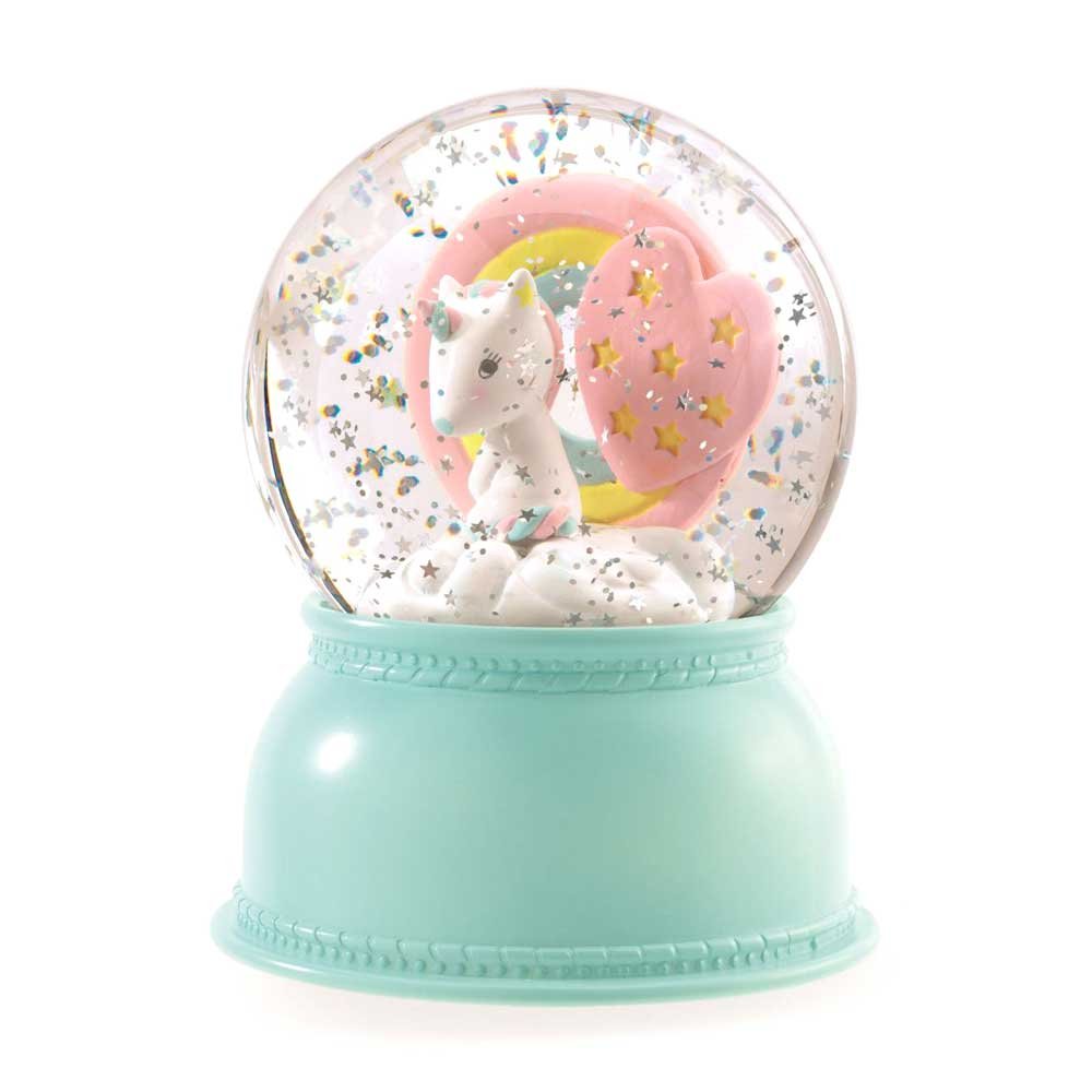 DJECO Sweet Girl Snow Globe Night Light with Unicorn - Perfect for Kids' Bedroom Decor, Nursery Nightlight & Gift for Girls