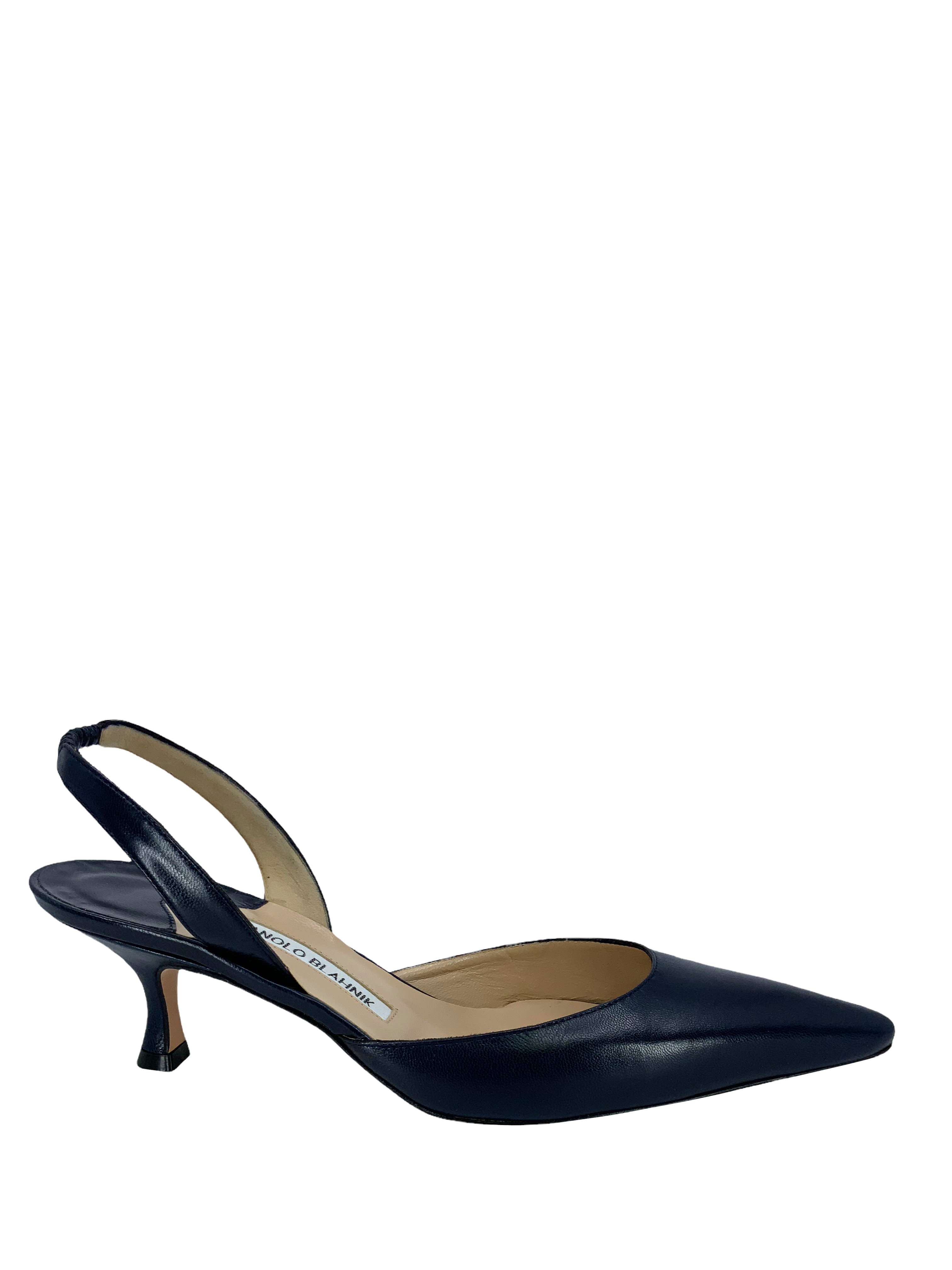 Manolo Blahnik Carolyne Leather Slingback Pumps Women's Size 8 - Elegant Heels for Weddings, Parties & Office Wear