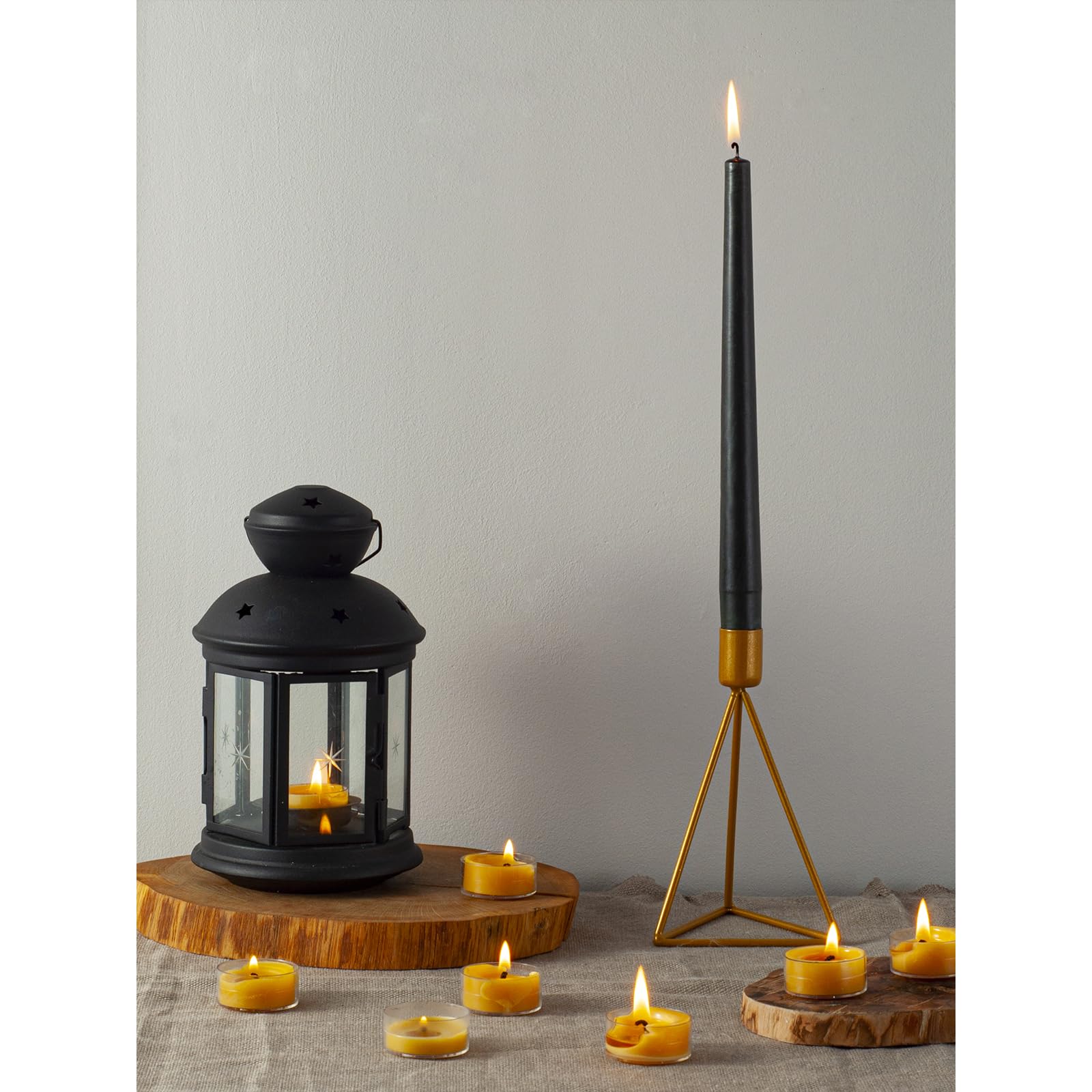 CANDWAX 12 Inch Unscented Black Taper Candles Set of 4 - Dripless, Smokeless, Slow Burning Tapered Candlesticks for Weddings, Dinner Parties, Church, and Home Decor - Coal Black Candles