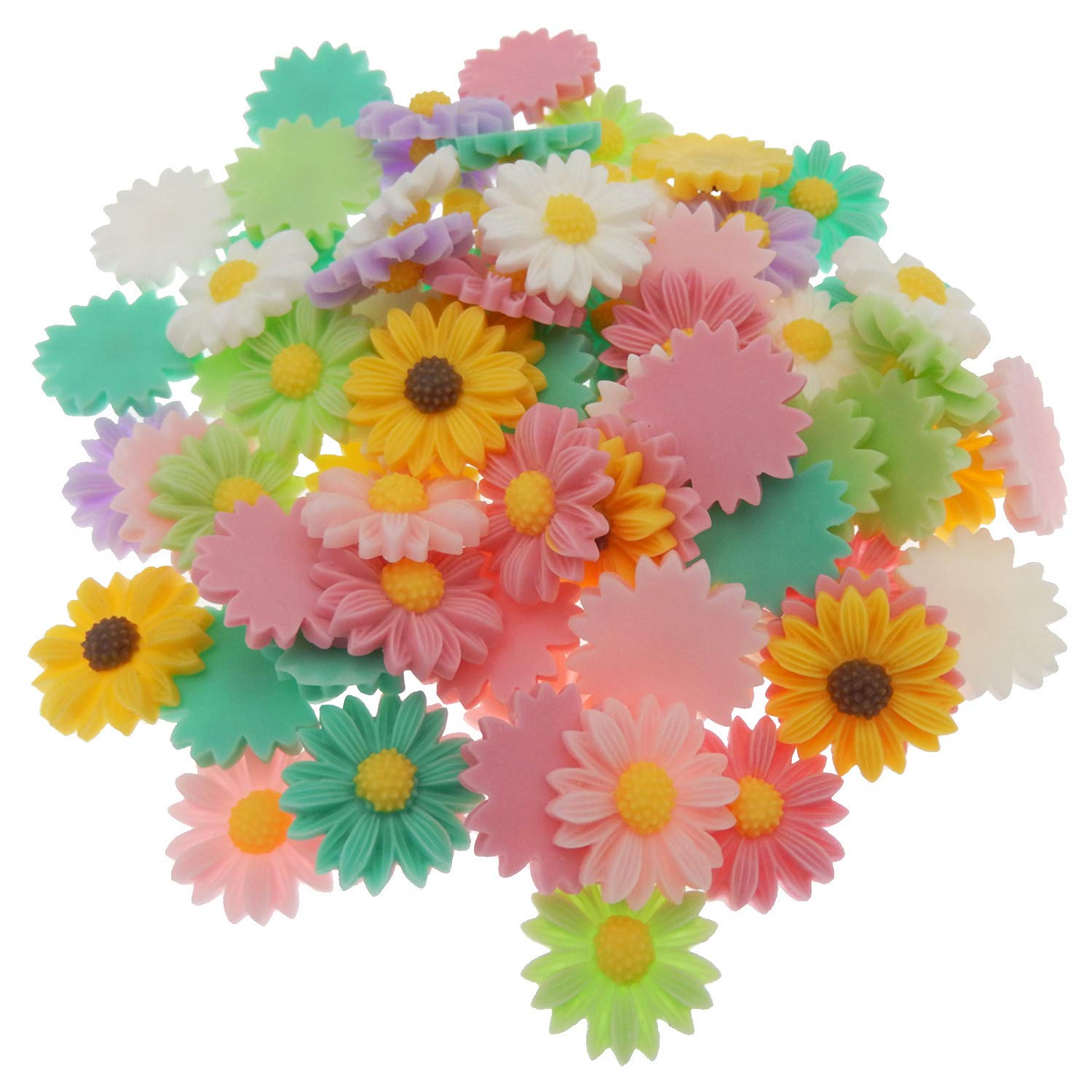 60-Pack Multicolor Daisy Flower Resin Flat Back Embellishments for Scrapbooking, DIY Crafts, Phone Case Decor - 22mm - Perfect for Jewelry Making, Card Design, Nail Art & Home Decor Projects