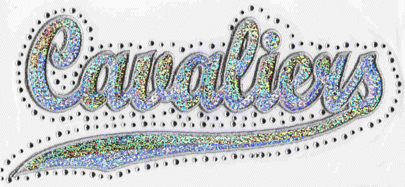 Cavaliers Silver Sequin Rhinestone Iron-On Transfer - DIY Custom Apparel for Sports Fans, Cheerleaders & Dance Teams