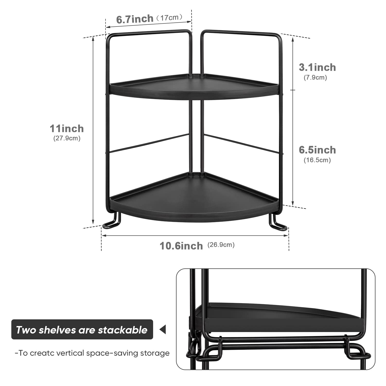 PAFISH 2-Tier Bathroom Organizer Countertop Shelf - Vanity Tray for Makeup, Cosmetics, Perfume & Skincare | Detachable Corner Shelf for Bathroom & Kitchen Storage | Perfect for Small Spaces, Countertop Organization & Home Decor