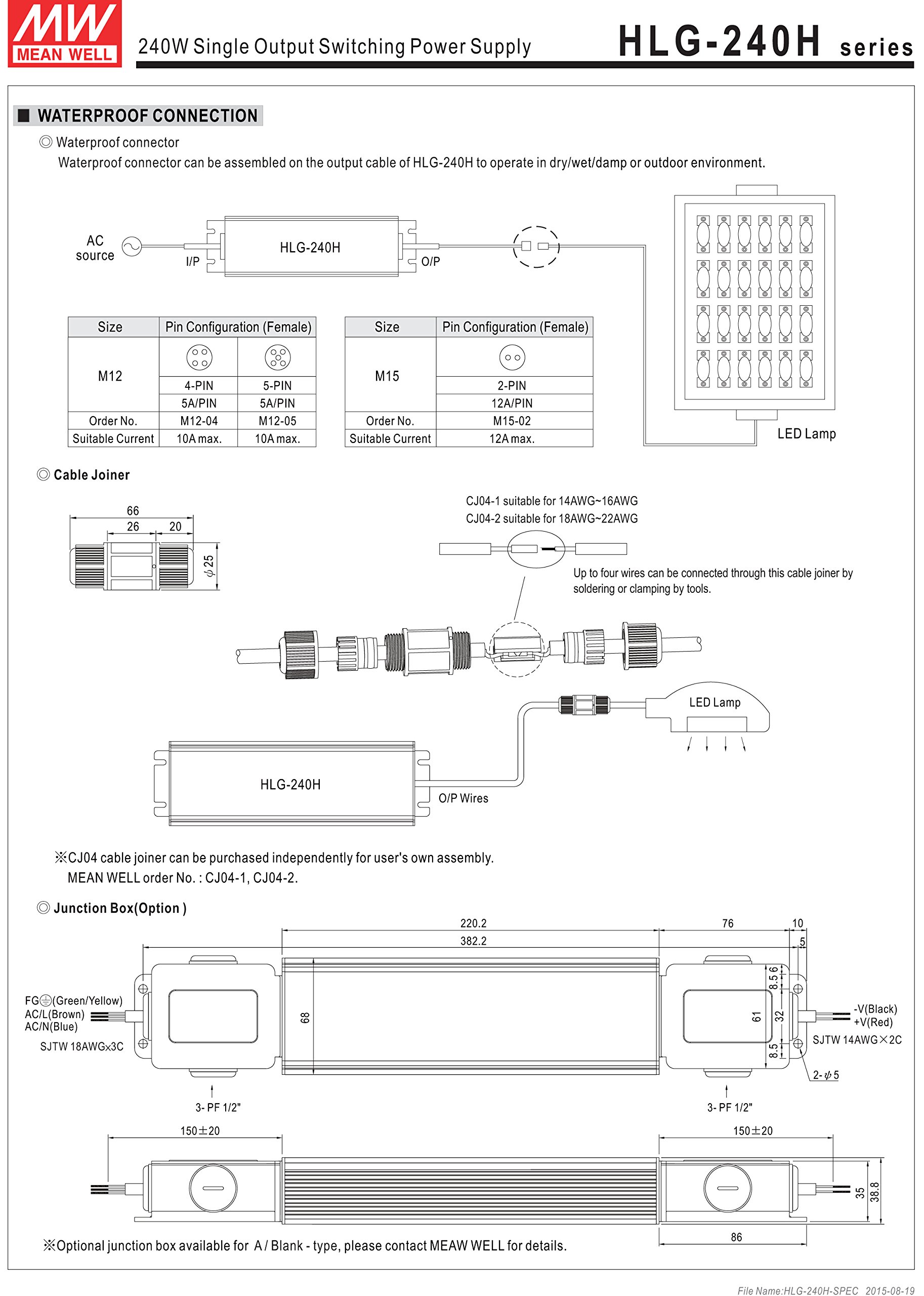 240W 42V 5.72A IP67 Waterproof LED Power Supply Driver - for Outdoor LED Strip Lights, Signage & Landscape Lighting